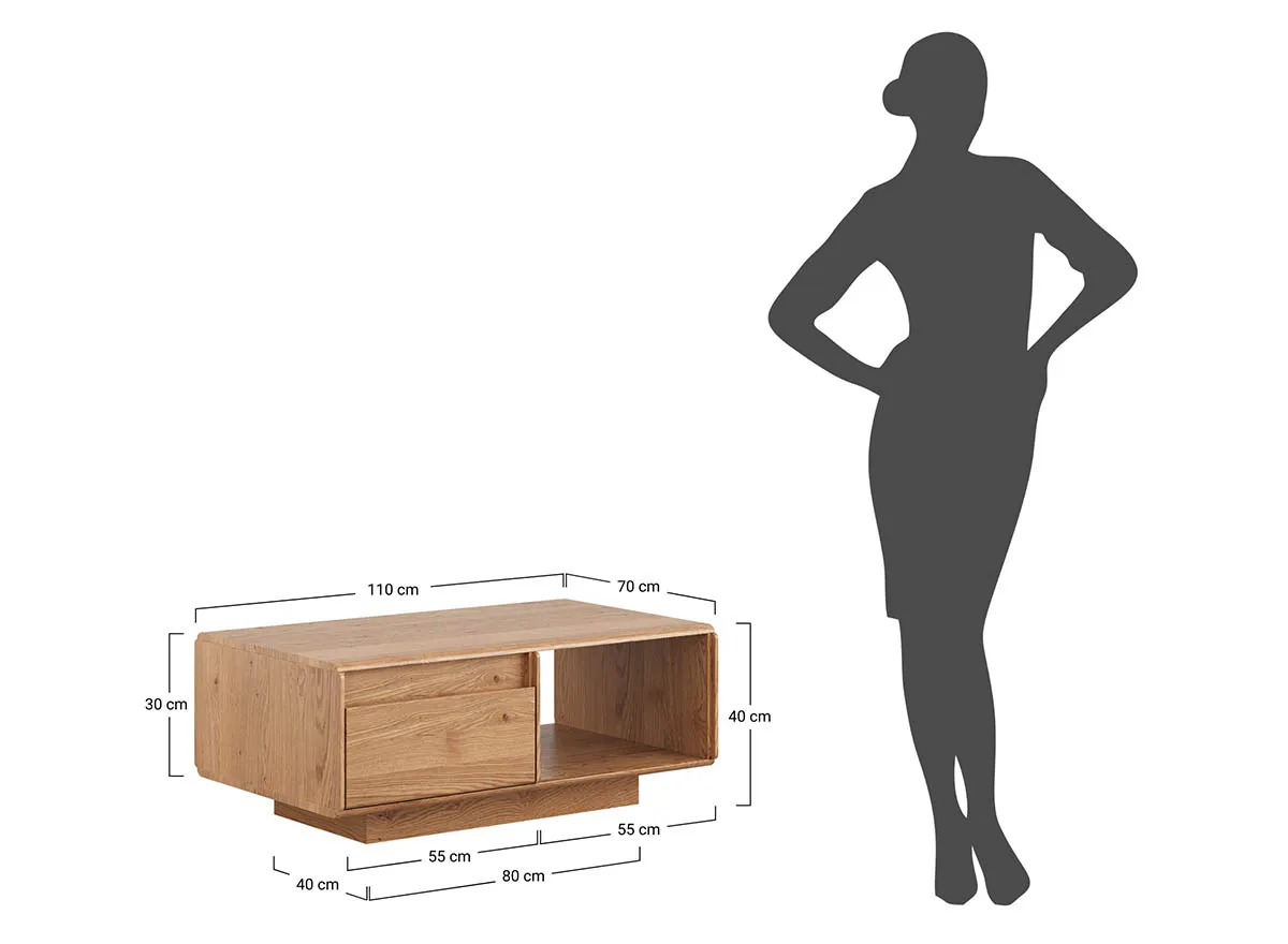 Stolik kawowy drewniany DIVISIONE z szufladą 70x110 dąb olejowany - ZIDIV14