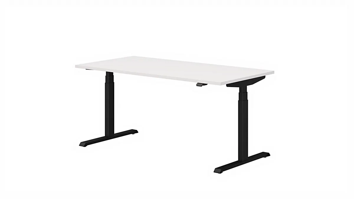 Biurko OP-LITE E elektryczne z regulacją wysokości białe czarne 160x80x62,5(127,5)cm