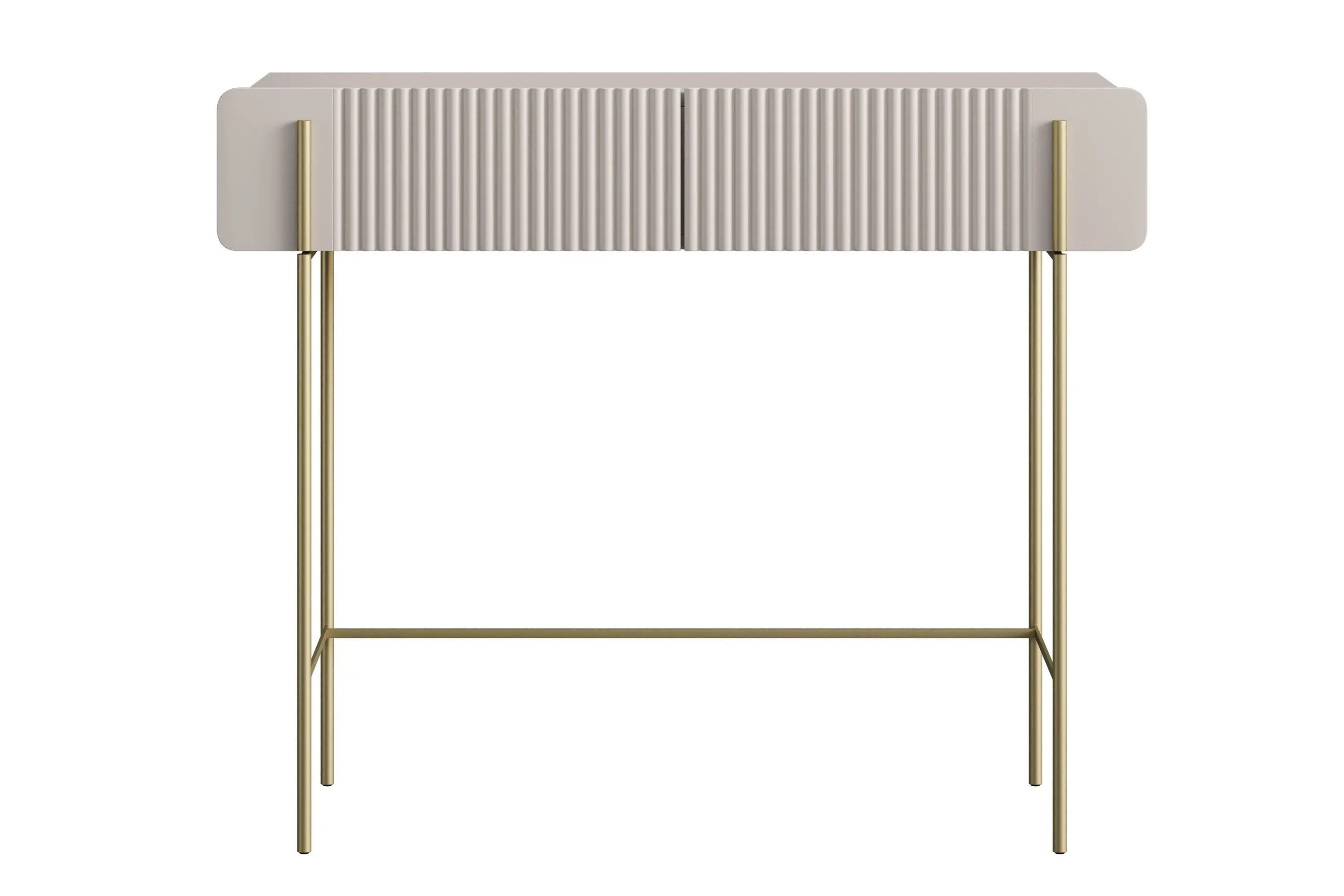 Toaletka z 2 szufladami MALMI ryflowany front 100cm - kaszmirowa - złoty stelaż - B_167008