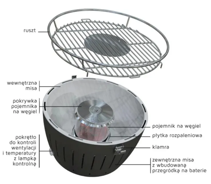 Stołowy grill węglowy LOTUS - Grill 32 szary. — zdjęcie 3