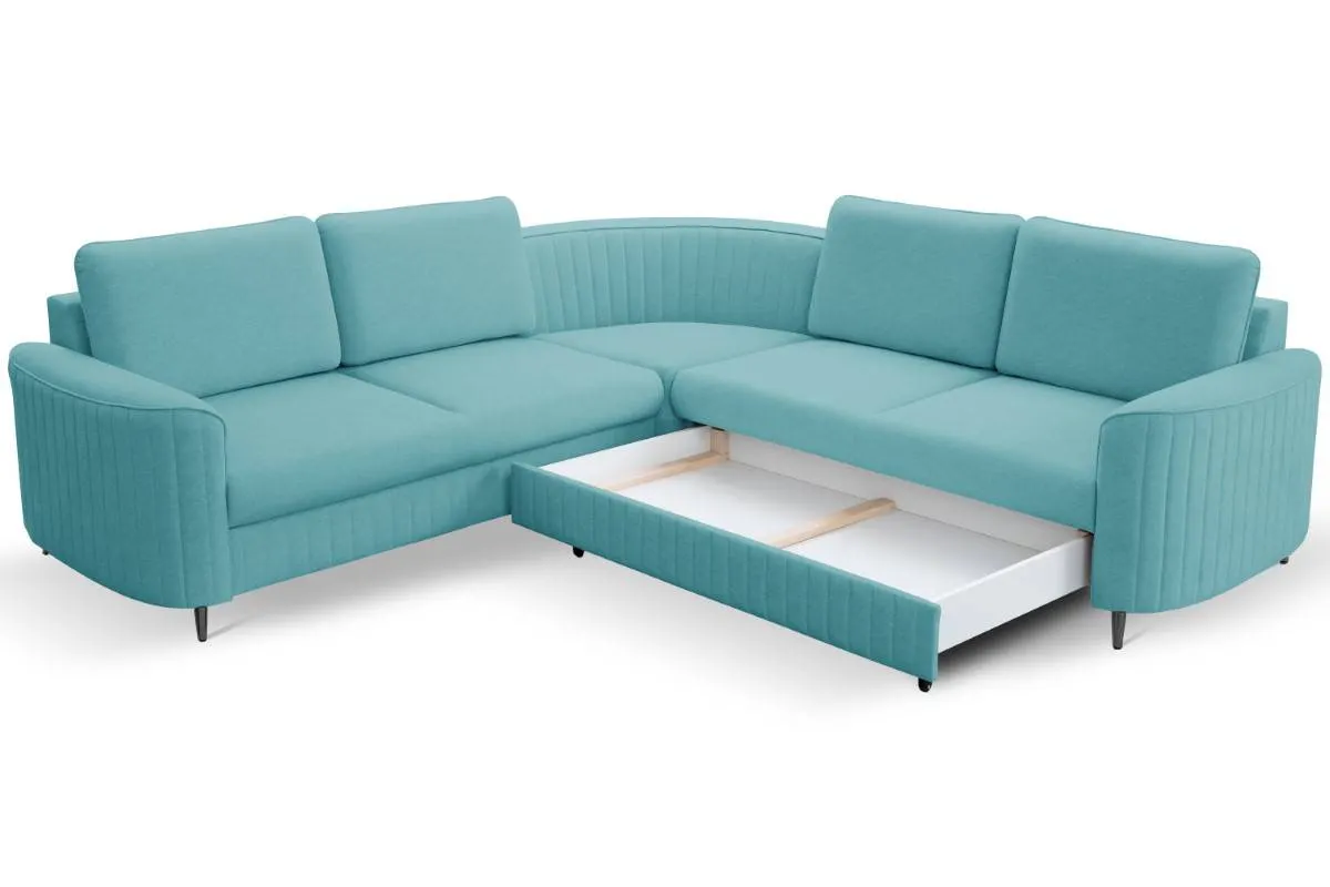 Narożnik rozkładany z pojemnikiem LAREN CASTEL 251 cm lewy niebieski czarne nóżki - LAREN_NAR_CASTEL70_L_CZ