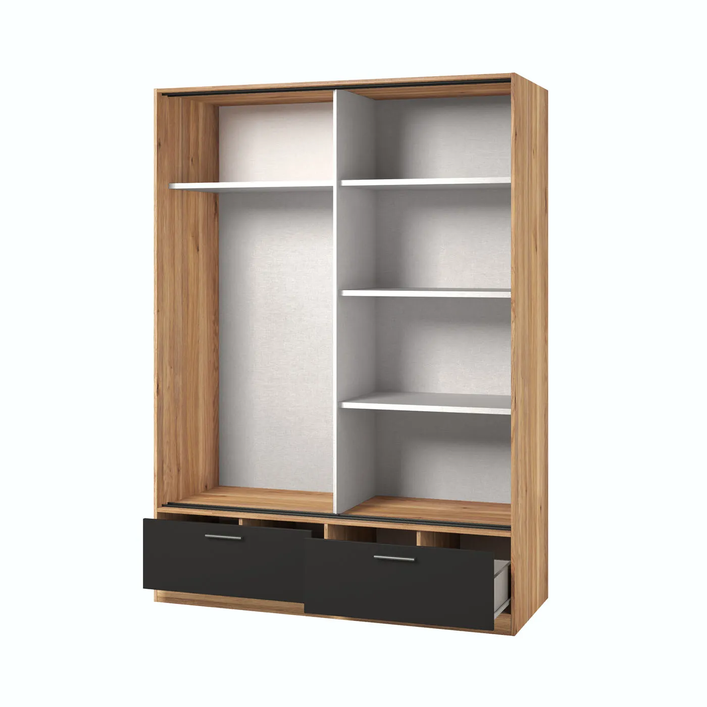 Szafa przesuwna 2-drzwiowa z 2 szufladami BETA 61 z lustrem dąb mauvella czarny - 22MW1661