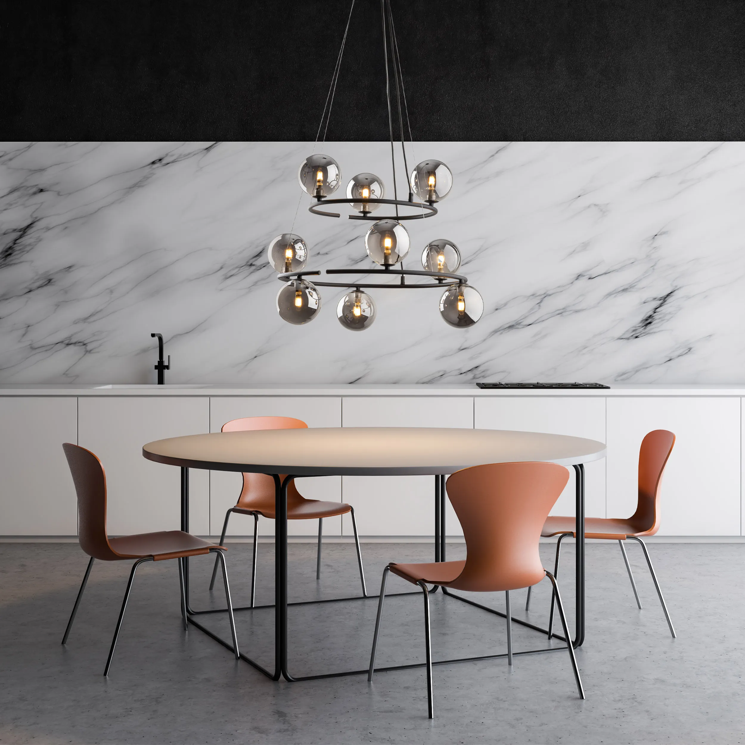 Lampa wisząca ANABELLE czarna z dymionymi okrągłymi szklanymi kloszami 140x62cm - TK_6845