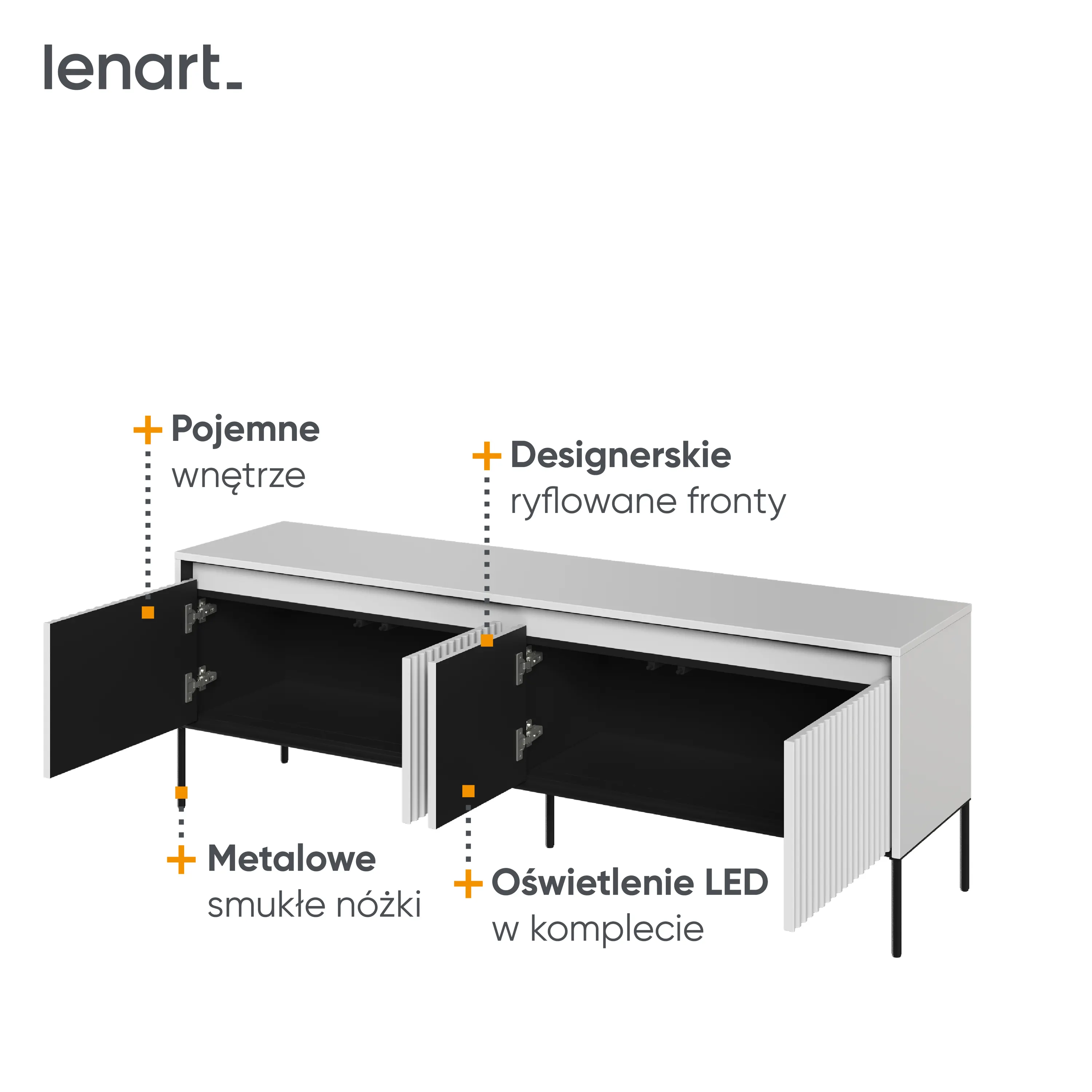 Szafka RTV z oświetleniem TREND TR-05 4D 166cm ryflowana biały/czarny - TR5BIC-V2