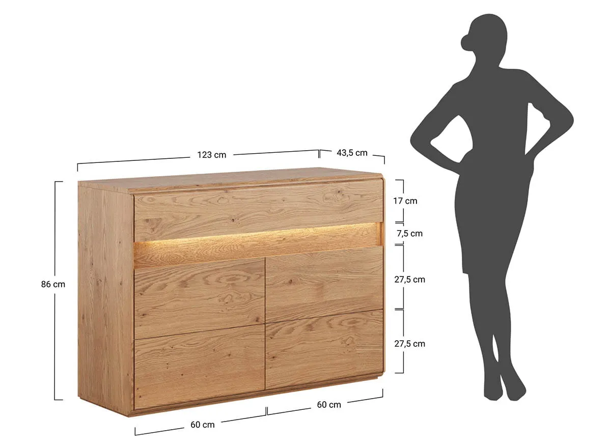 Komoda drewniana DIVISIONE oświetlenie led 123 cm dąb olejowany - ZIDIV07