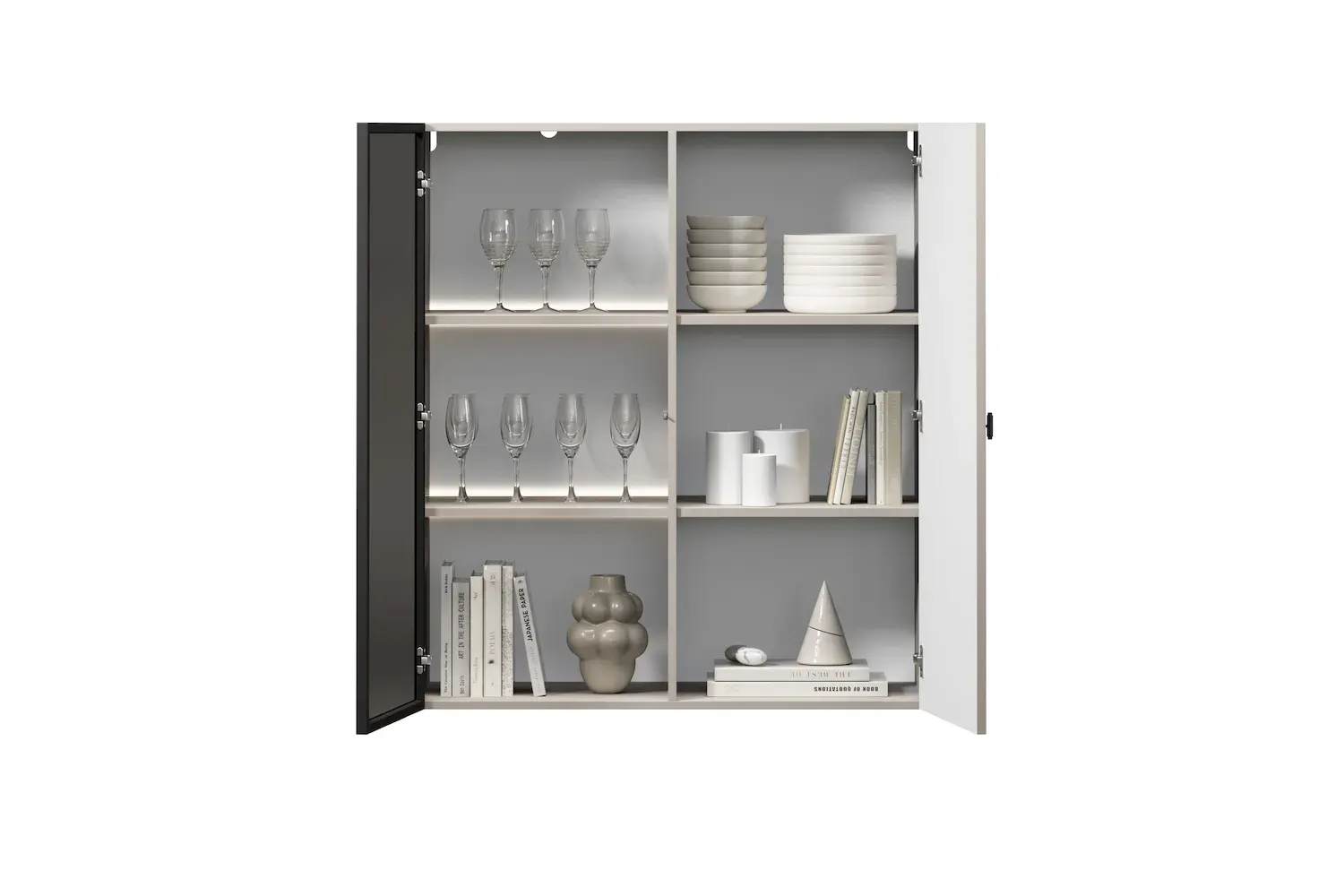 Witryna 2-drzwiowa LORINI 100 oświetlenie LED szkło Antosol - cashmere uchwyt T-bar czarny wisząca - B_166744