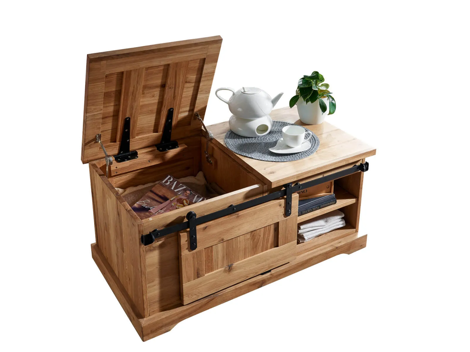 Stolik dębowy drewniany TIDY 102x47 z szafką i schowkiem dąb olejowany - GK_1034240601