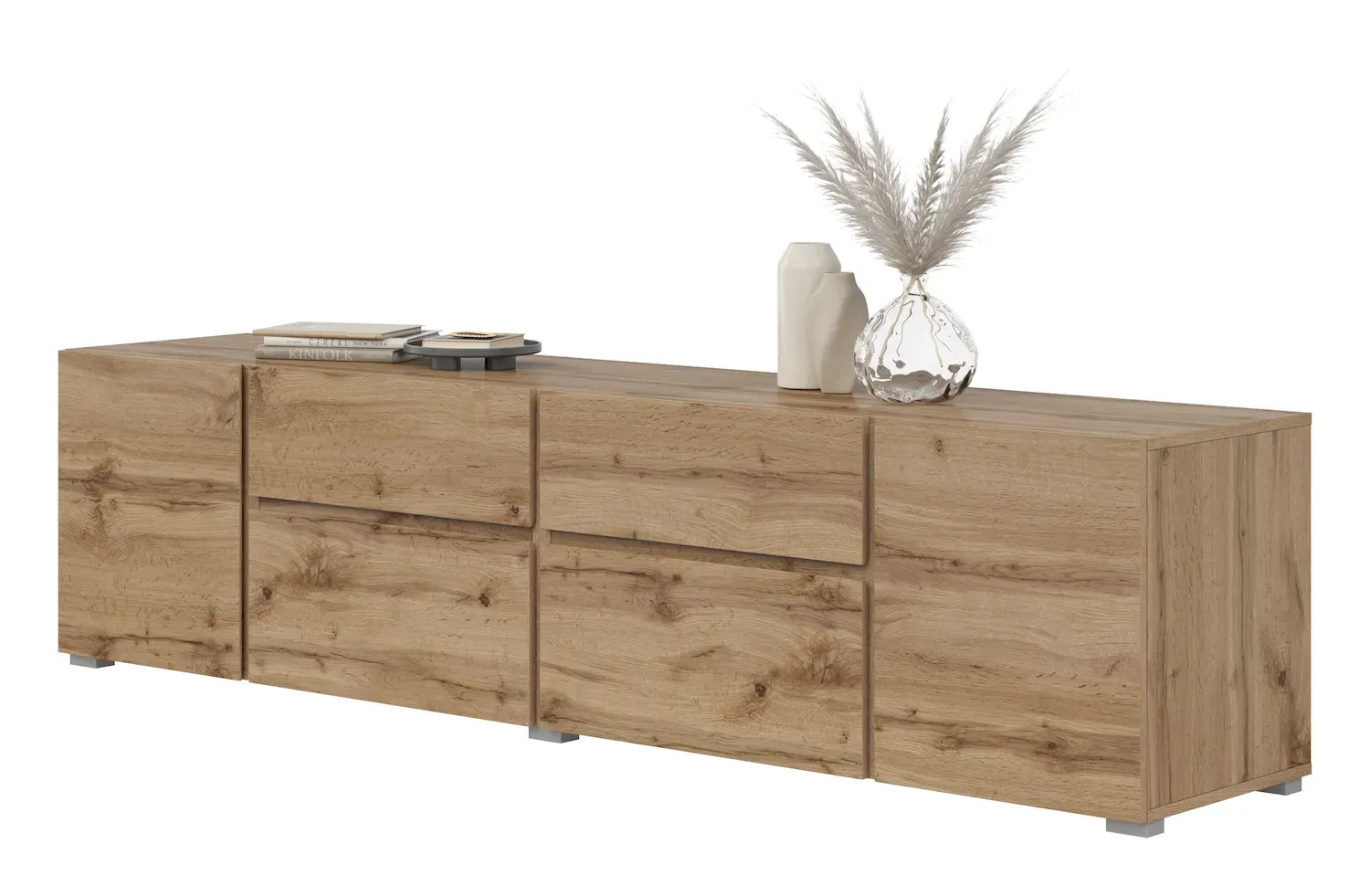 Szafka RTV 2-drzwiowa z 2 szufladami i 2 klapami ASYMETRIC 39 dąb wotan - 24N0OA39