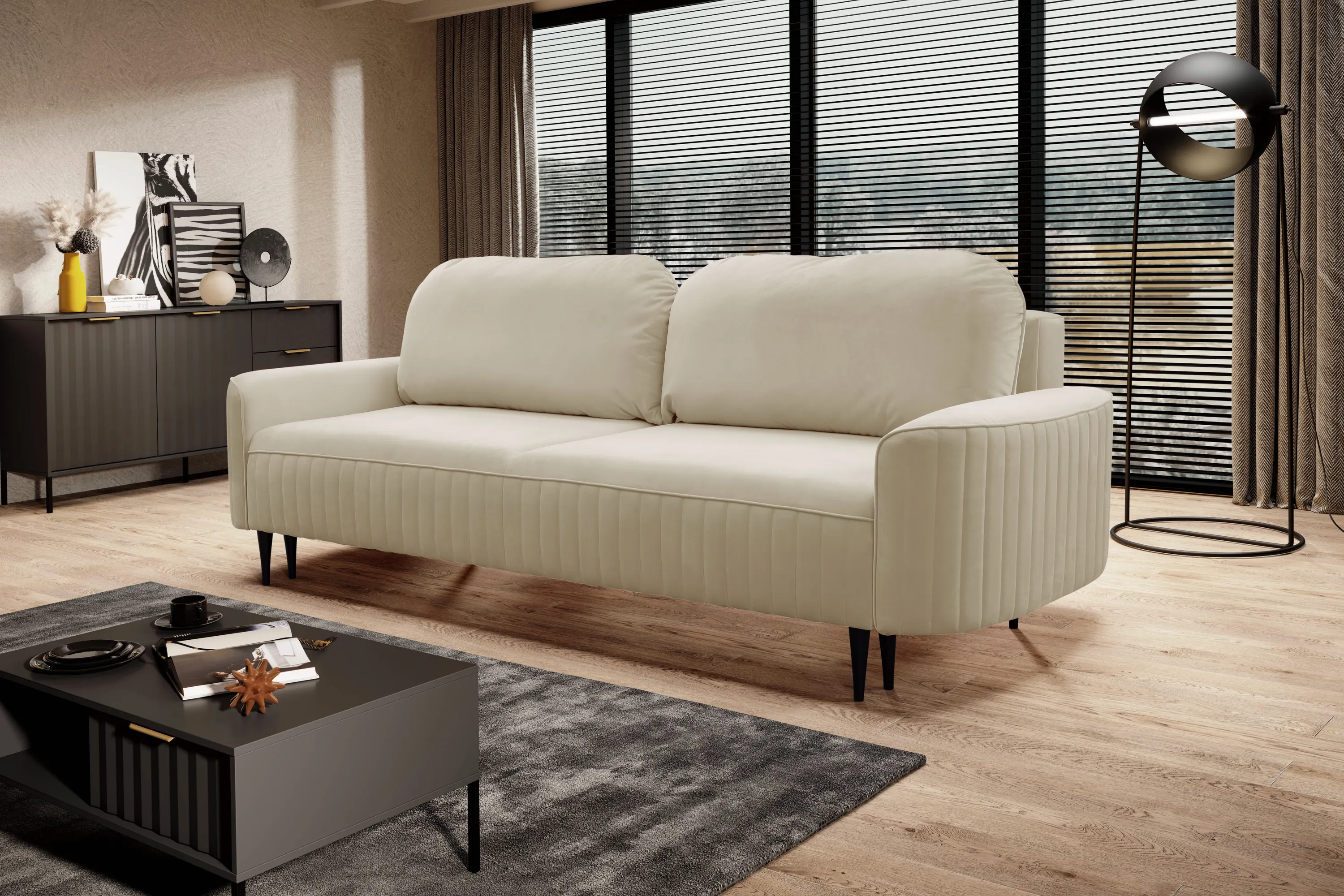 Sofa rozkładana z pojemnikiem VENA VELLUTO 244 cm beżowa — zdjęcie 7