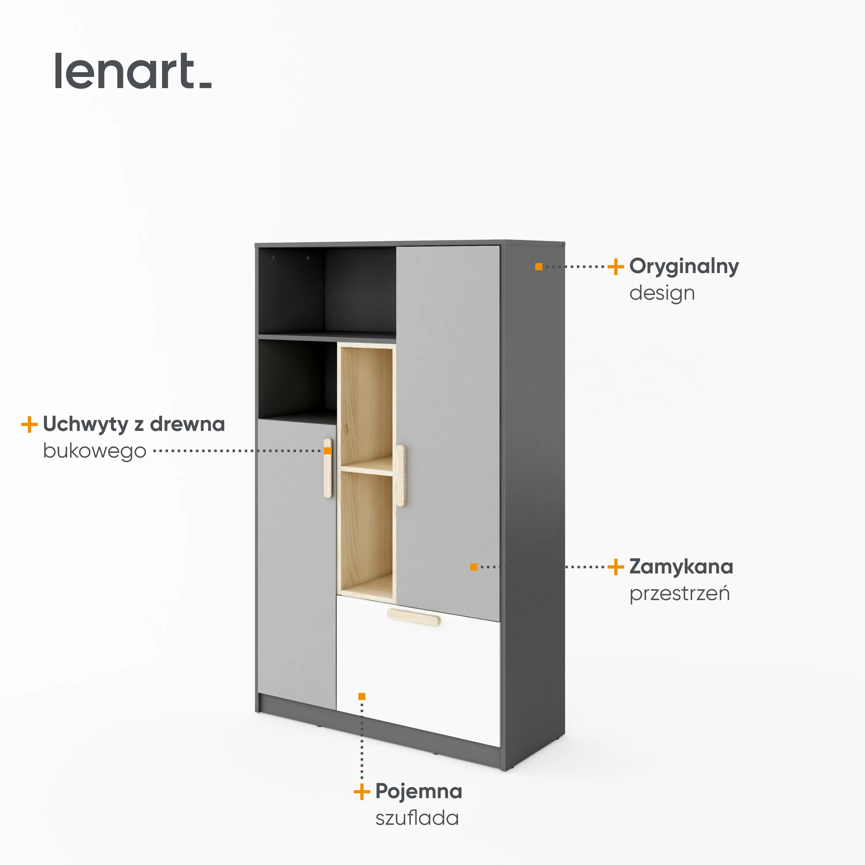 Szafka Pok PO-05 grafit/buk ibsen/szary jasny - PO5GBS