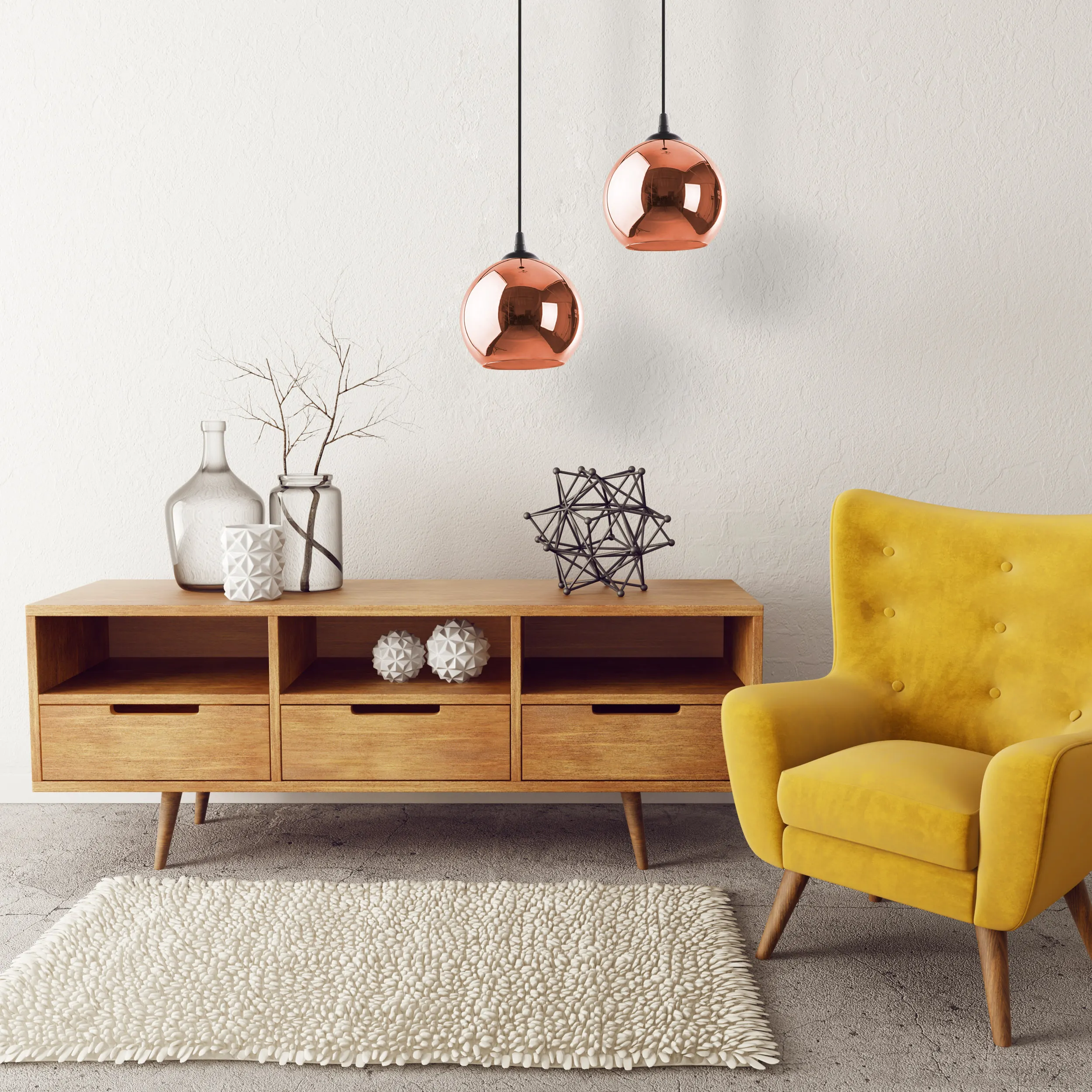 Lampa wisząca VENEZIA czarna z miedzianym szklanym kloszem 100x25cm - TK_5741