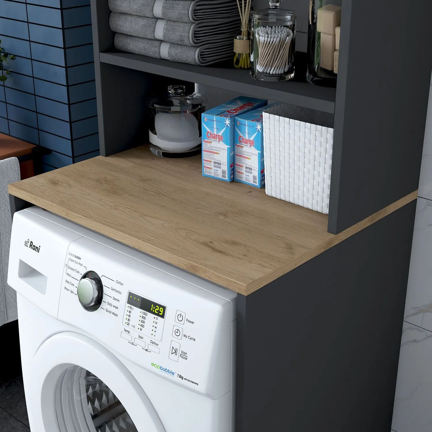 Zabudowa na pralkę z regałem KD101 szer.65 wys. 183,6 antracyt orzech - ASI_893RAN3347