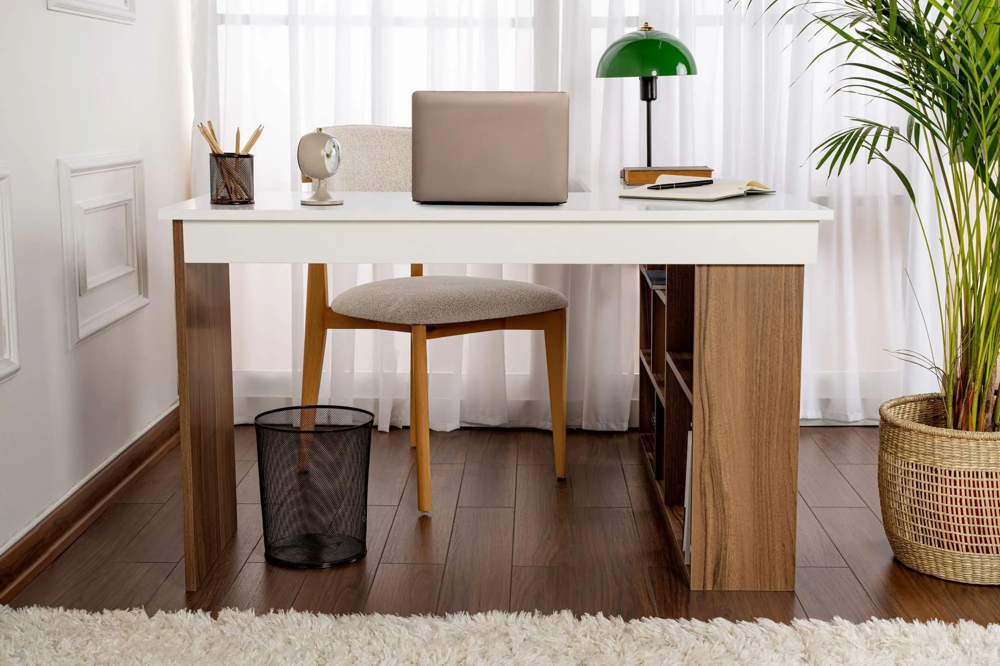 Biurko narożne z regałem VESPER 120x 130 cm biały orzech - ASI_241NRD1112