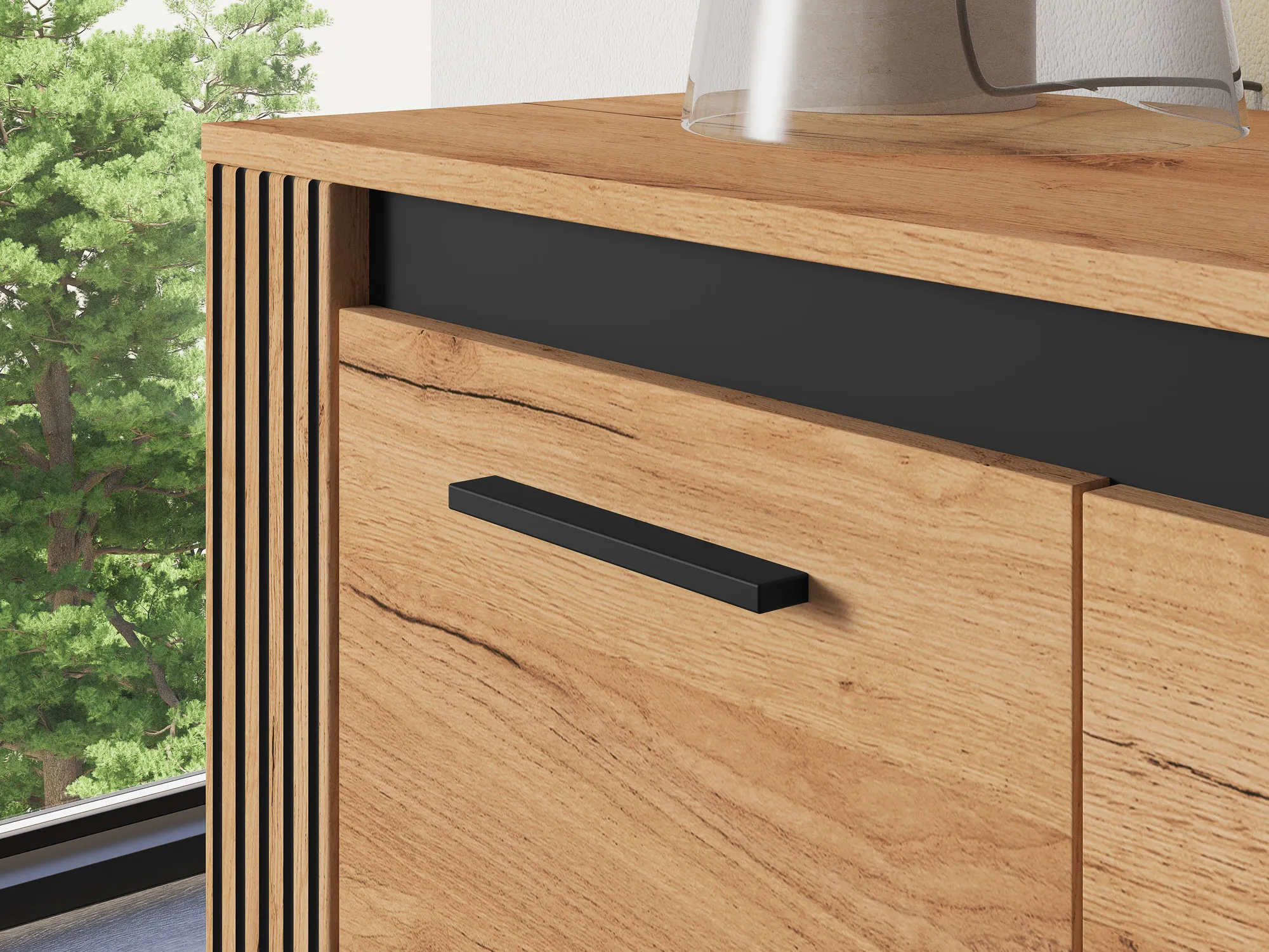 Komoda 1-drzwiowa z 4 szufladami URSO 07 craft złoty, czarny - 1URSO07-001