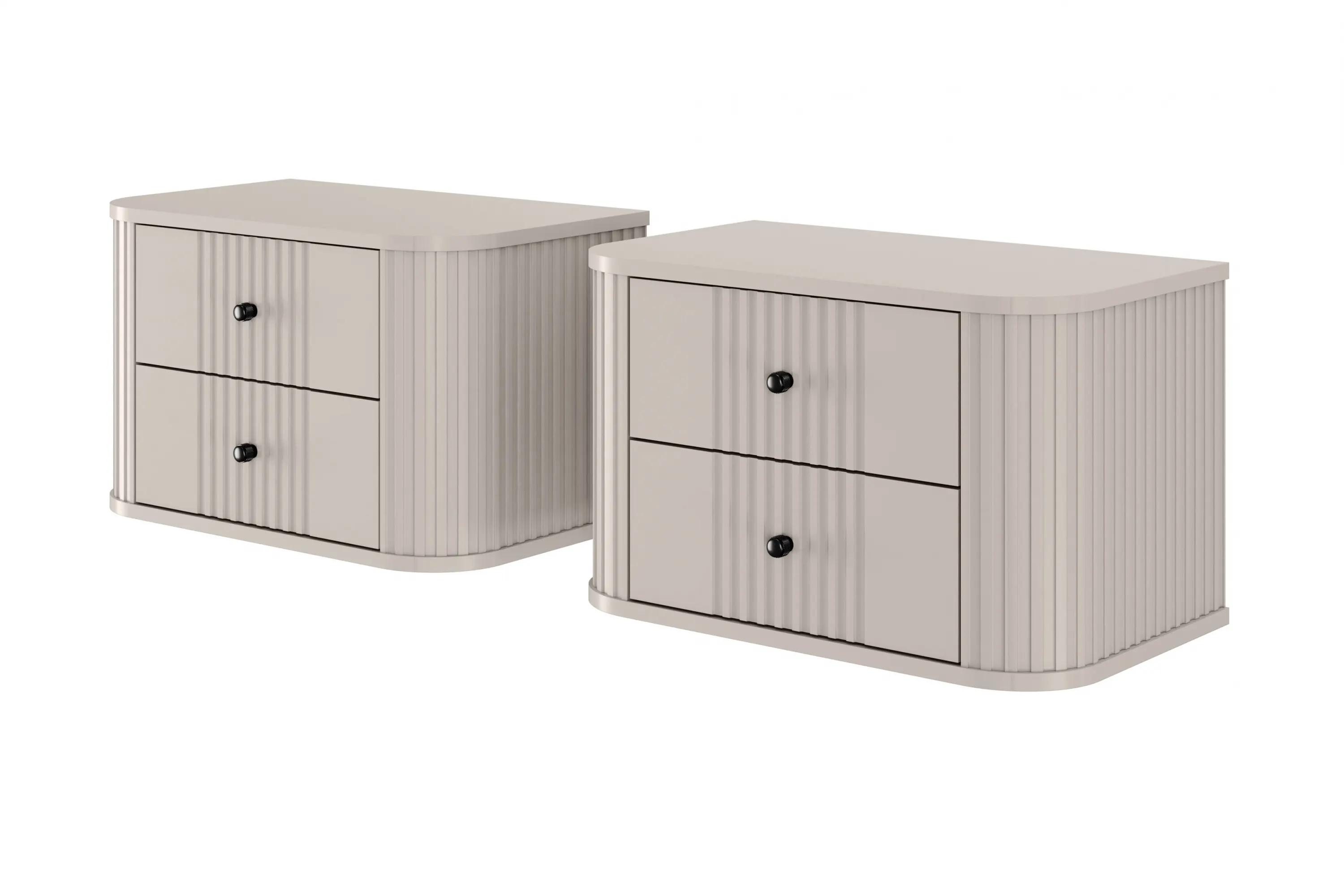 Szafka nocna wisząca z 2 szufladami VESPER 56 zestaw 2 sztuk ryflowany front - cashmere czarne uchwyty Meble, Szuflada, Gabinet, Kredens, Wanna z hydromasażem