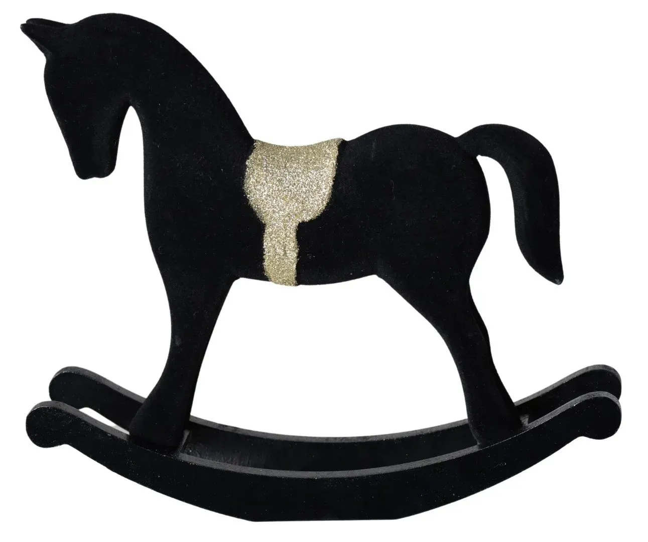 KOŃ NA BIEGUNACH drewniany welurowy DUŻY czarny