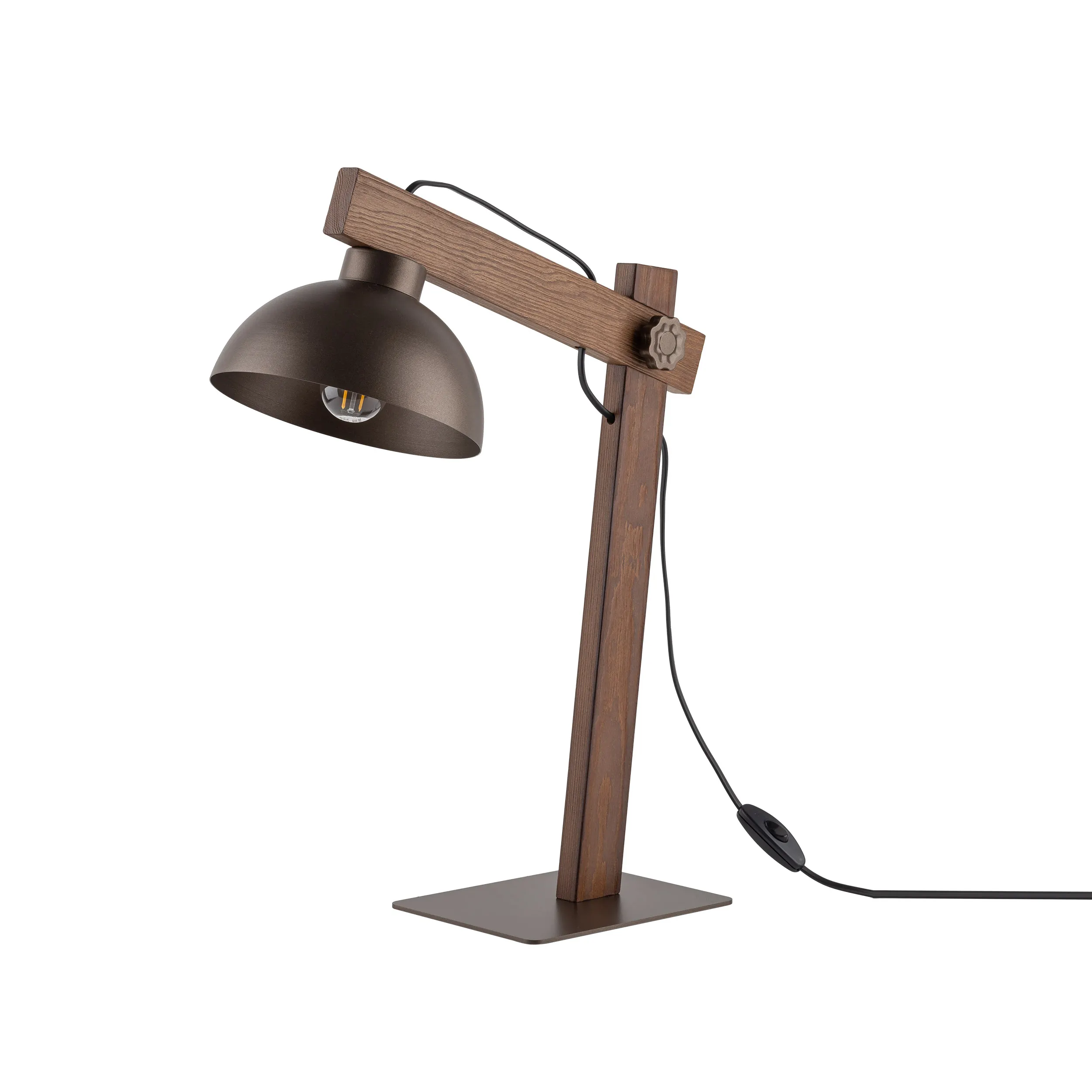 Lampka nocna OSLO brązowa na ciemnym ramieniu z orzecha 52x42x18cm