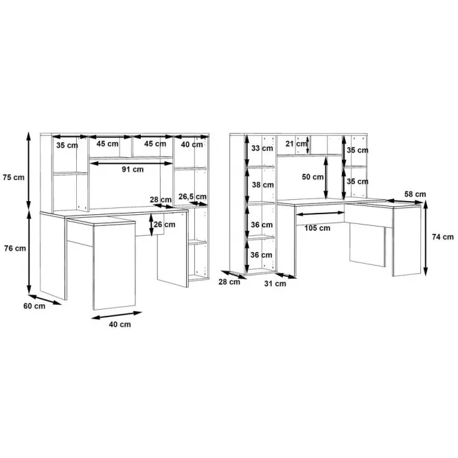 Biurko NET106 narożne z regałem SZ173xW152xG118 cm - dąb sonoma, biały - ERBB541-T29