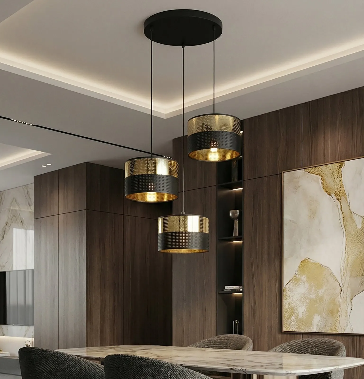 Lampa wisząca LUX 3 BL GOLD PREMIUM z abażurem czarna złota - 1649/3PREM