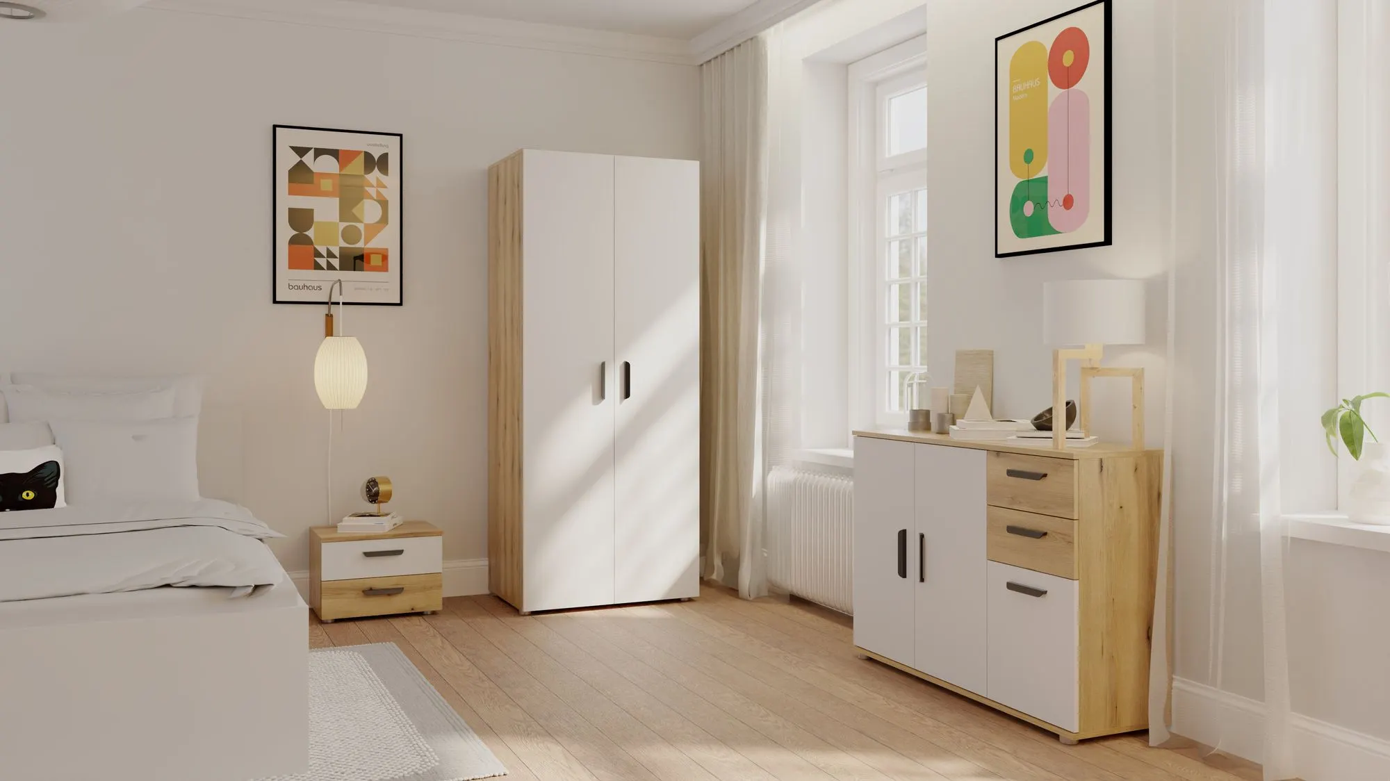 Szafka nocna z 2 szufladami BASIC TWO dąb artisan biały