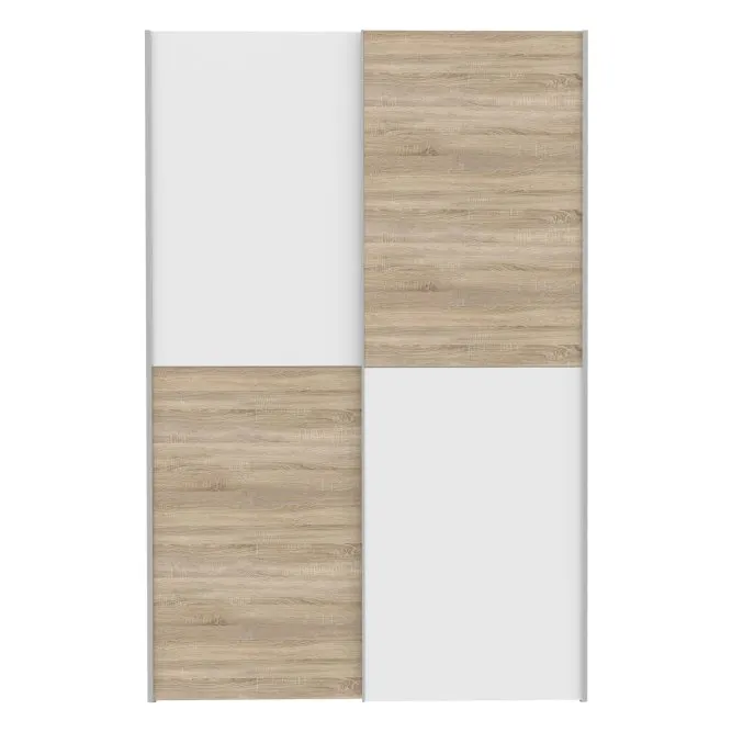 Szafa 2-drzwiowa OZZULA drążek i półki drzwi przesuwne 120cm dąb sonoma biały - OZLS722X10-Q45F