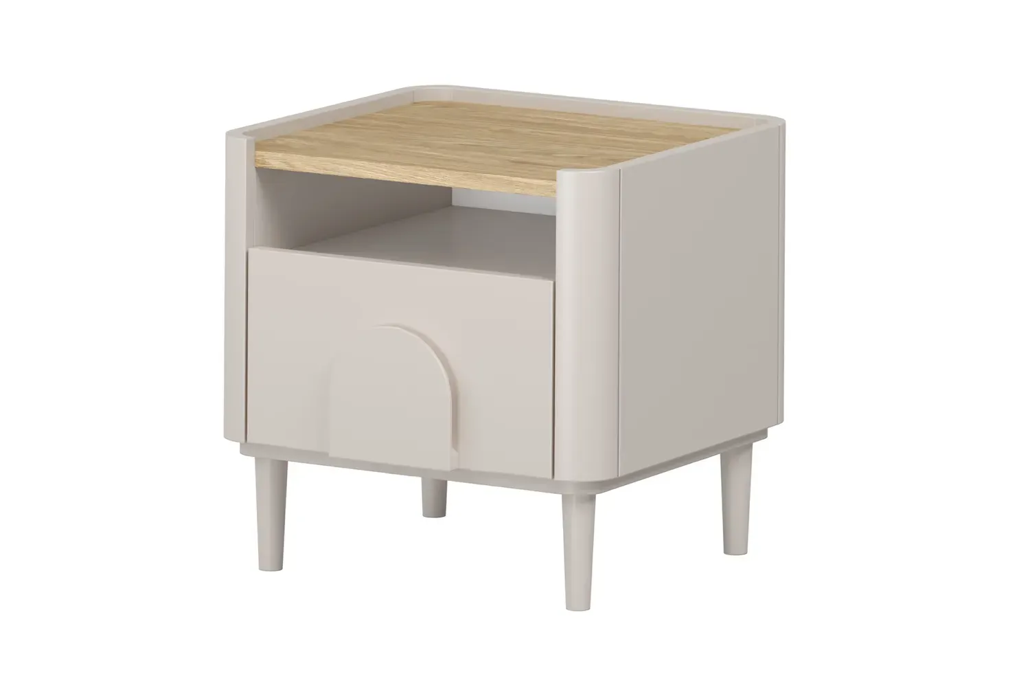 Szafka nocna z 1 szufladą i półką AMILIO 50 - cashmere dąb olejowany uchwyty cashmere nogi cashmere Szafka nocna z 1 szufladą i półką AMILIO 50 - cashmere dąb olejowany uchwyty cashmere nogi cashmere