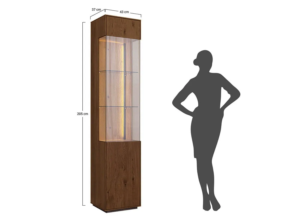 Witryna wąska dębowa COLLODI lewa z oświetleniem - tabacco - ZICOL01LT