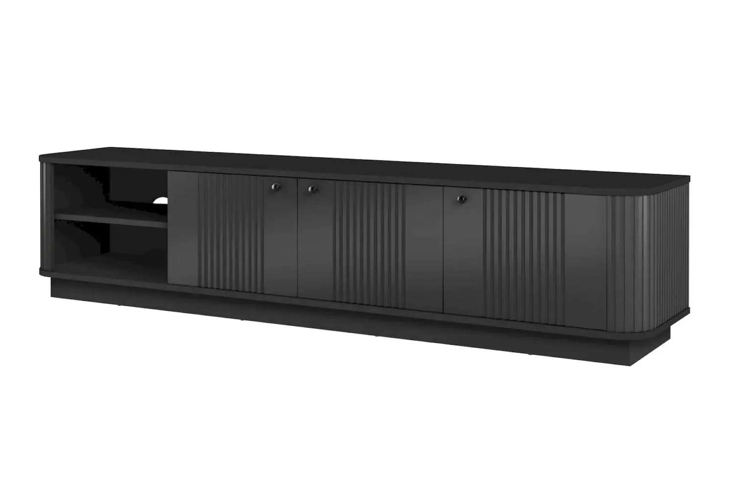 Szafka RTV 3-drzwiowa VESPER ryflowany front - czarny czarne uchwyty cokół