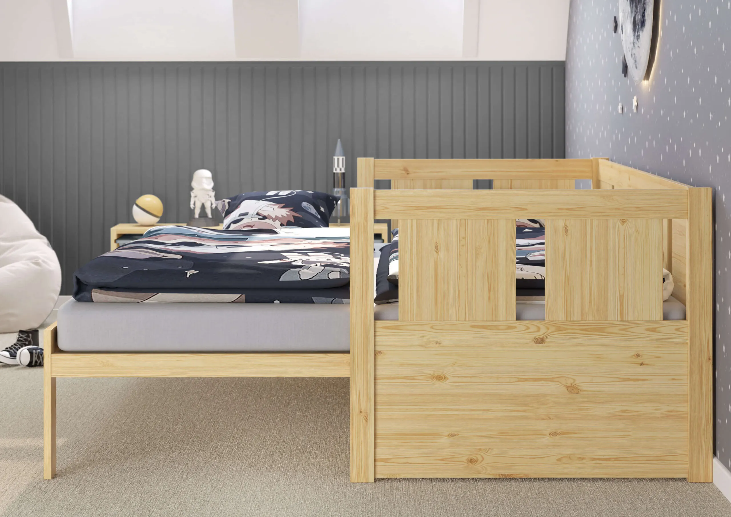 Łóżko drewniane rozkładane MOON 90x200 z oparciem naturalne - LMOONSOS90