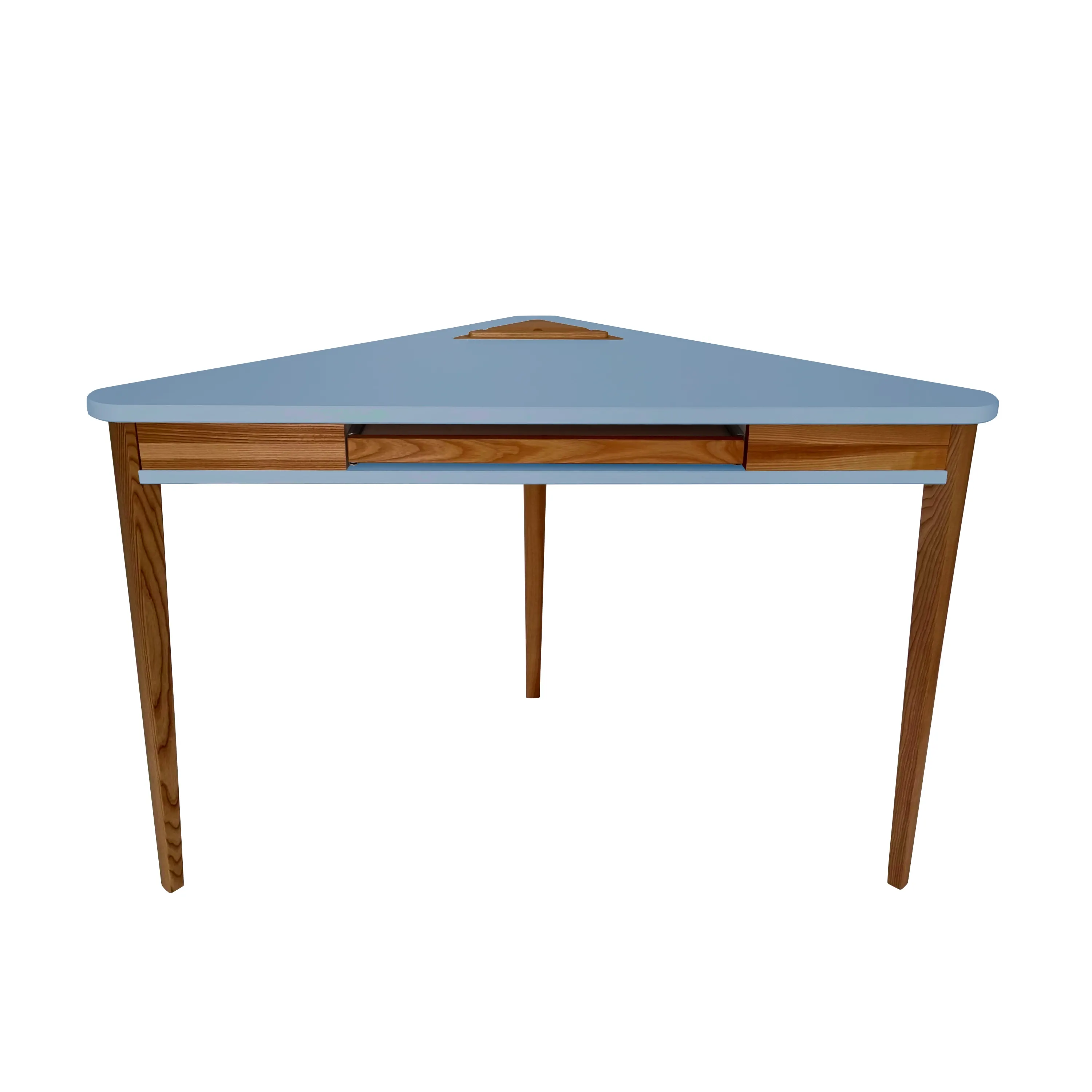 Biurko narożne ASHME z półką na klawiaturę 114x85 niebieski blat/ciemne drewniane nogi Biurko narożne ASHME z półką na klawiaturę 114x85 niebieski blat/ciemne drewniane nogi