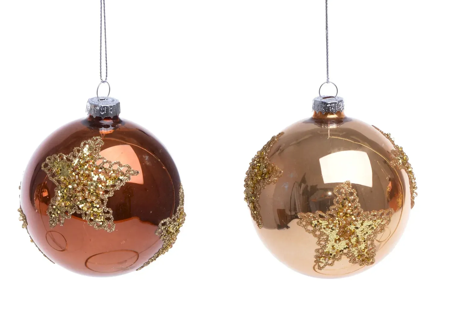 Komplet 2 bombek szklanych ZE ZŁOTĄ GWIAZDKĄ 7401 miedziano-złote Komplet 2 bombek szklanych ZE ZŁOTĄ GWIAZDKĄ 7401 miedziano-złote