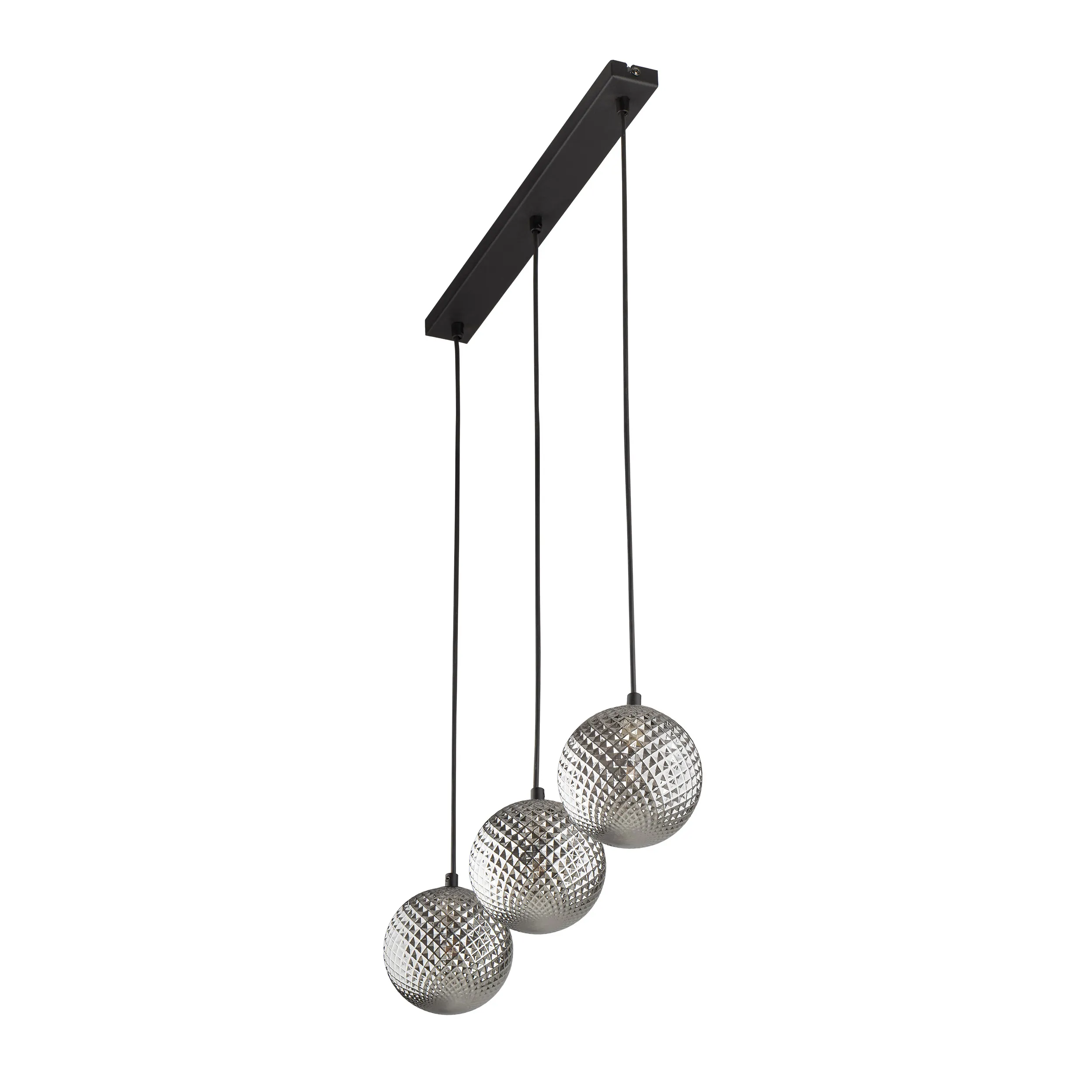 Lampa wisząca ELENA czarna z szarymi okrągłymi szklanymi kryształowymi kloszami 120x71x15cm - TK_5746