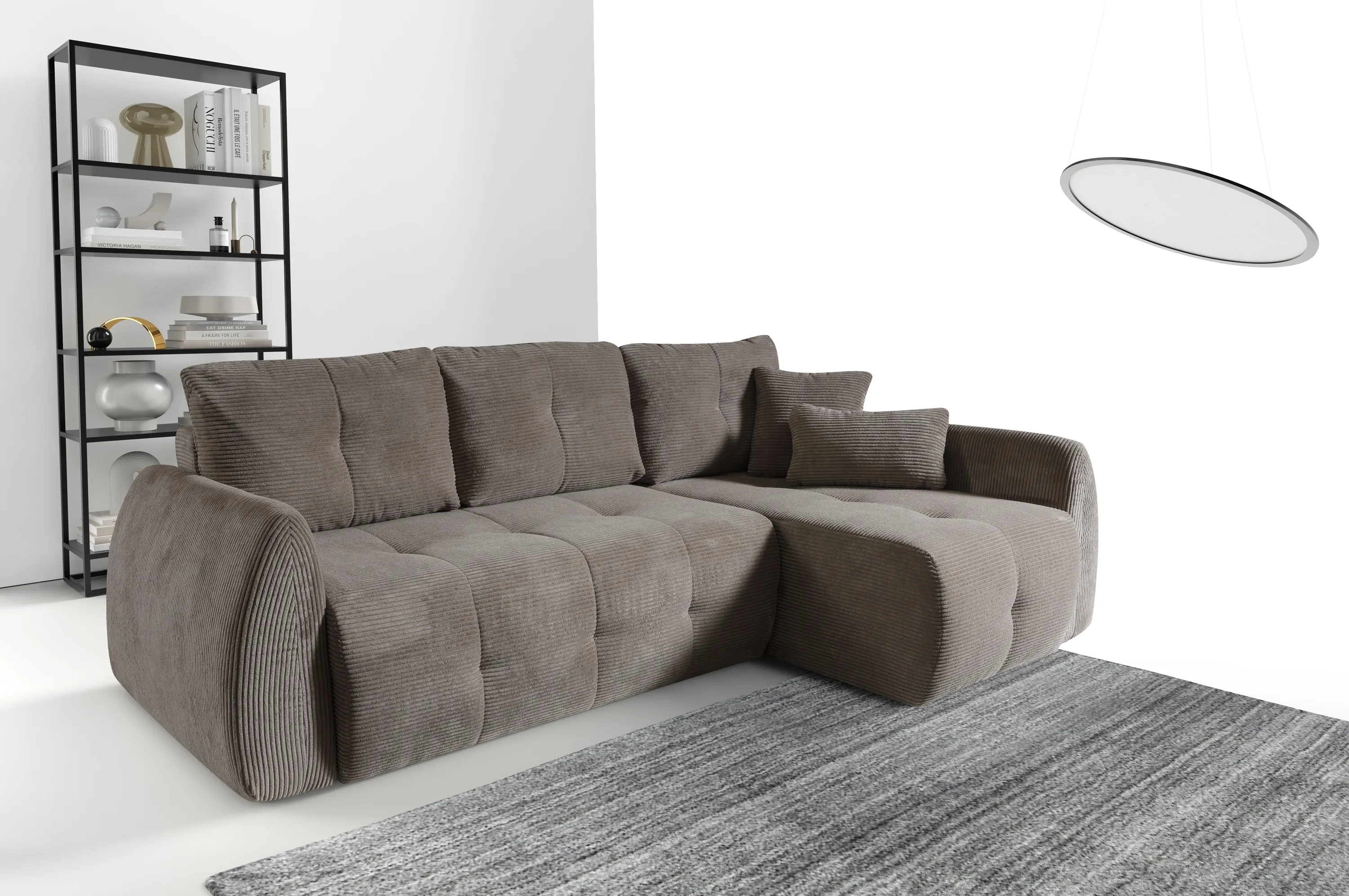 Narożnik rozkładany pikowany LUNA POSO 252 cm L/P z pojemnikiem brązowy — zdjęcie 8