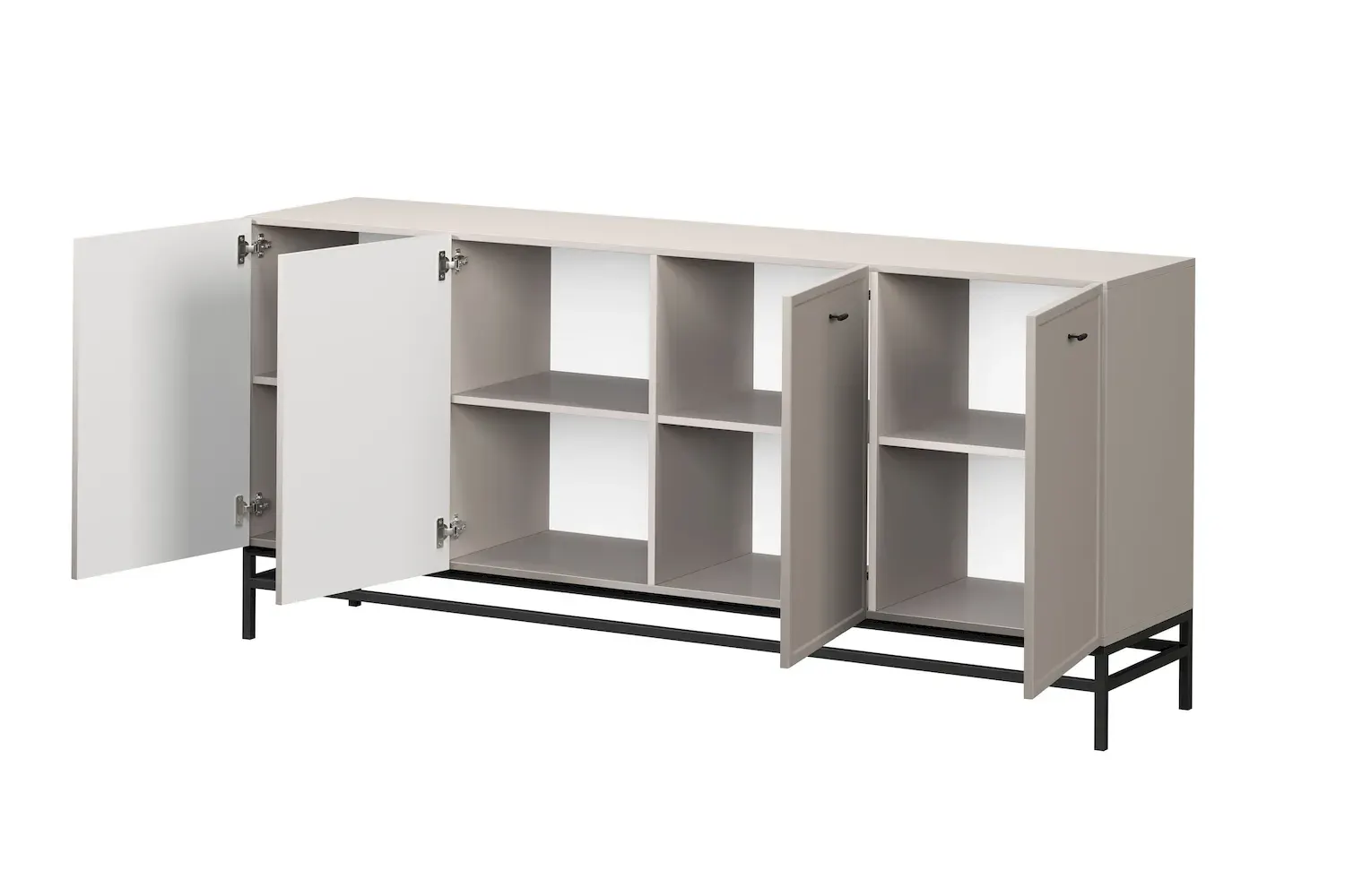 Komoda 4-drzwoiowa LORINI 200 - cashmere T-bar czarny stelaż czarny - B_166755