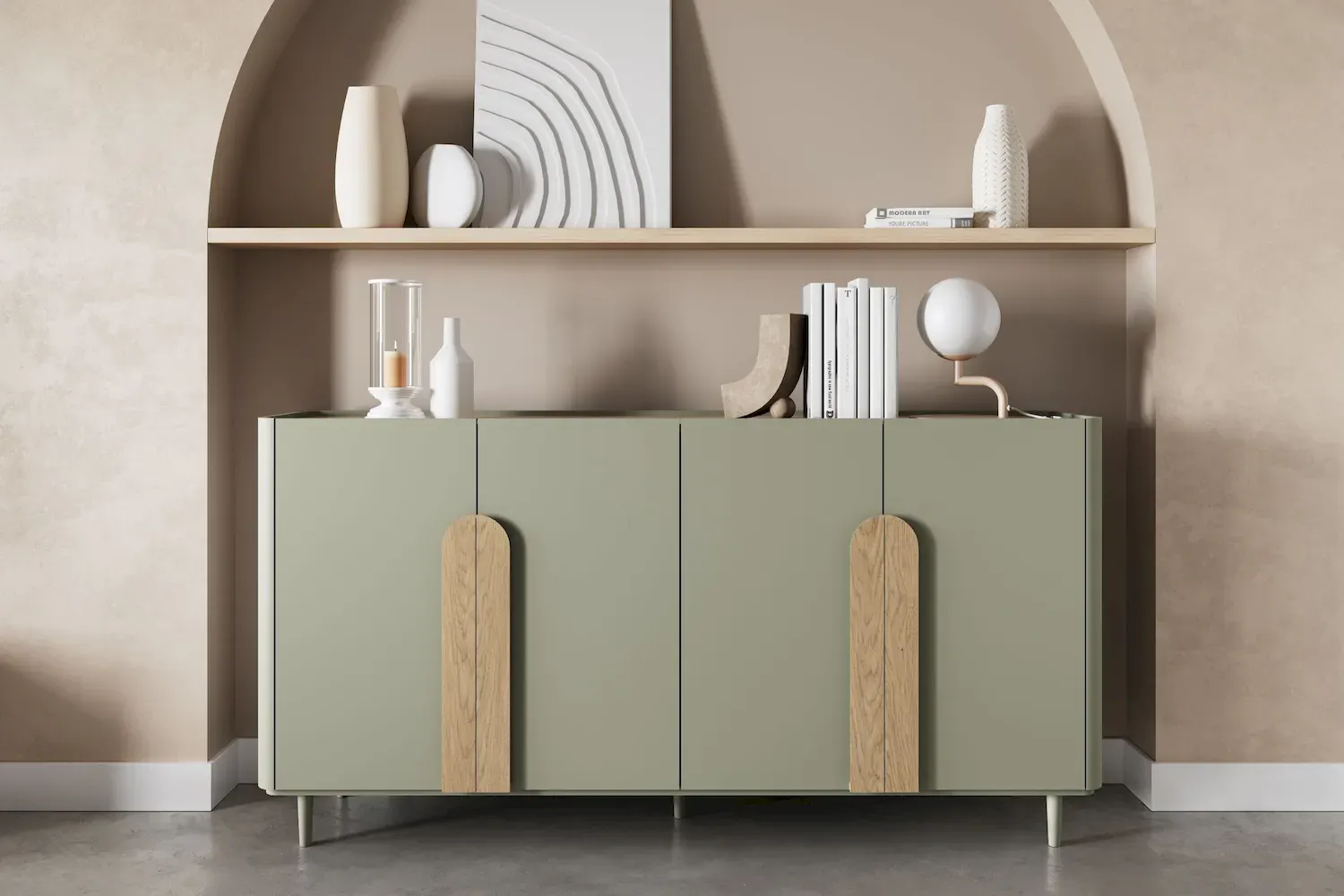 Komoda 4-drzwiowa AMILIO 200 - eukaliptus dąb baltic dune uchwyty dąb naturalny nogi eukaliptus - B_169227