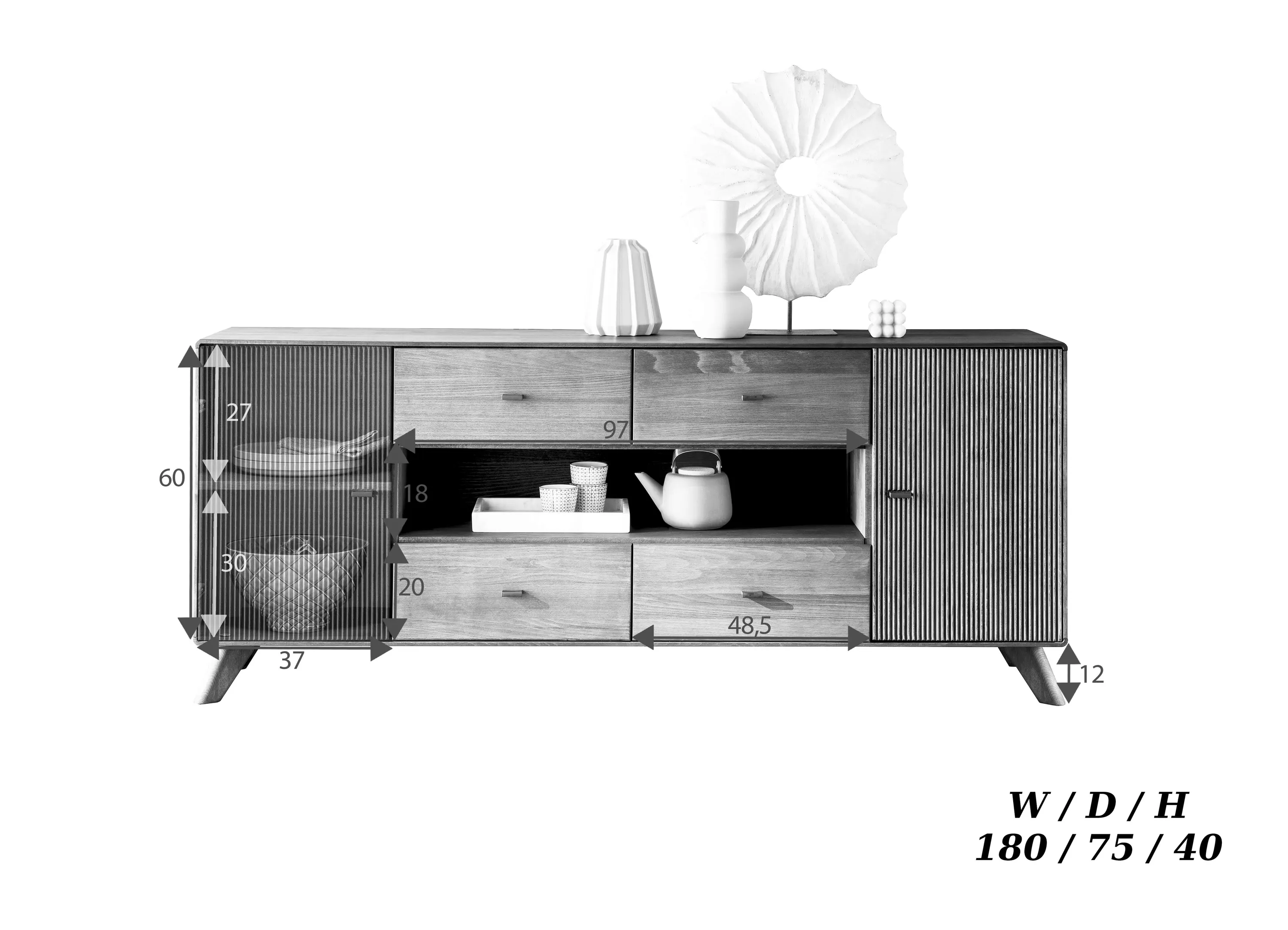 Komoda 2-drzwiowa z szufladami BLISS 180 cm drewniana bukowa - GK_103624060102