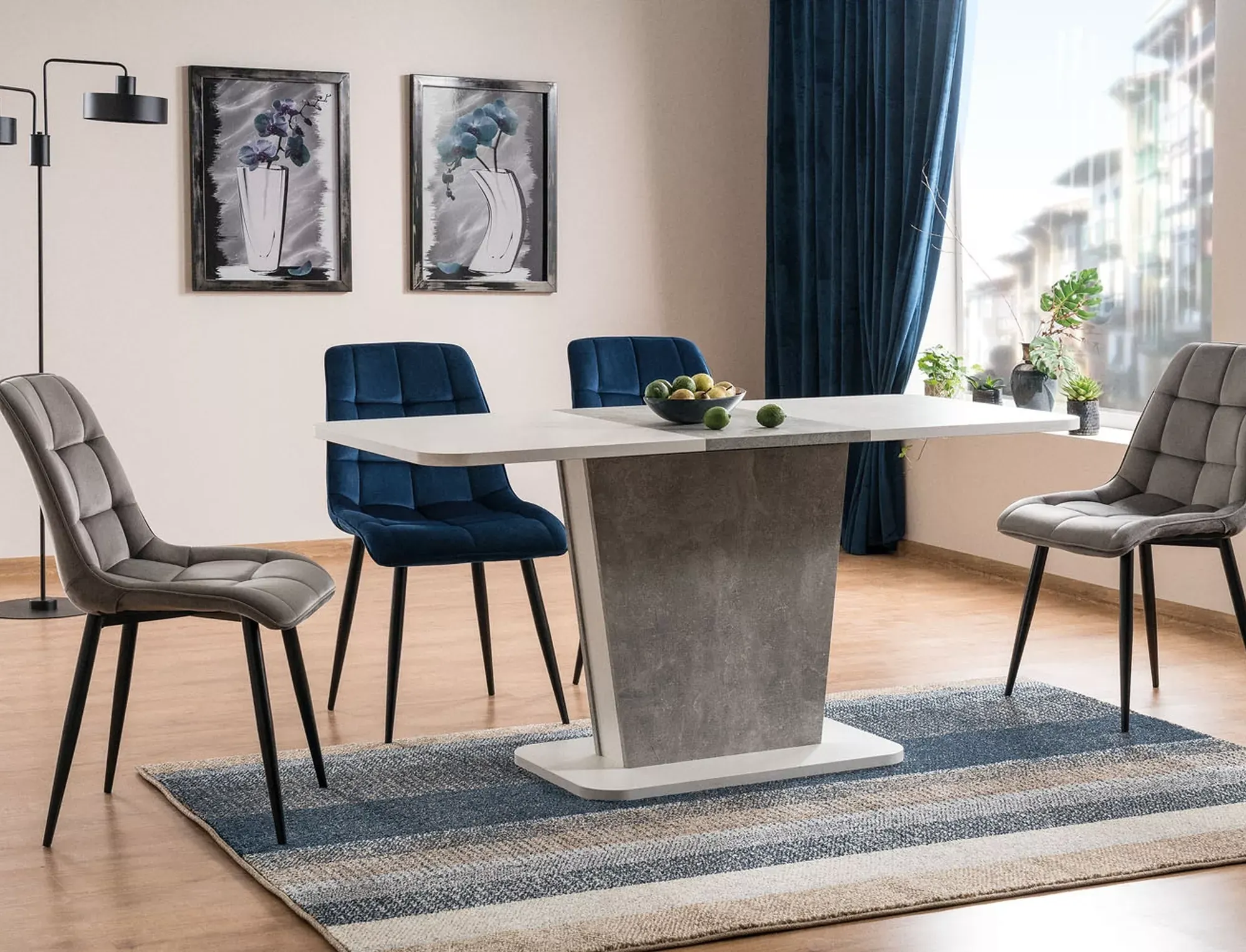 Krzesło tapicerowane CHIC VELVET Bluvel 86 pikowane granatowe czarne nogi — zdjęcie 4