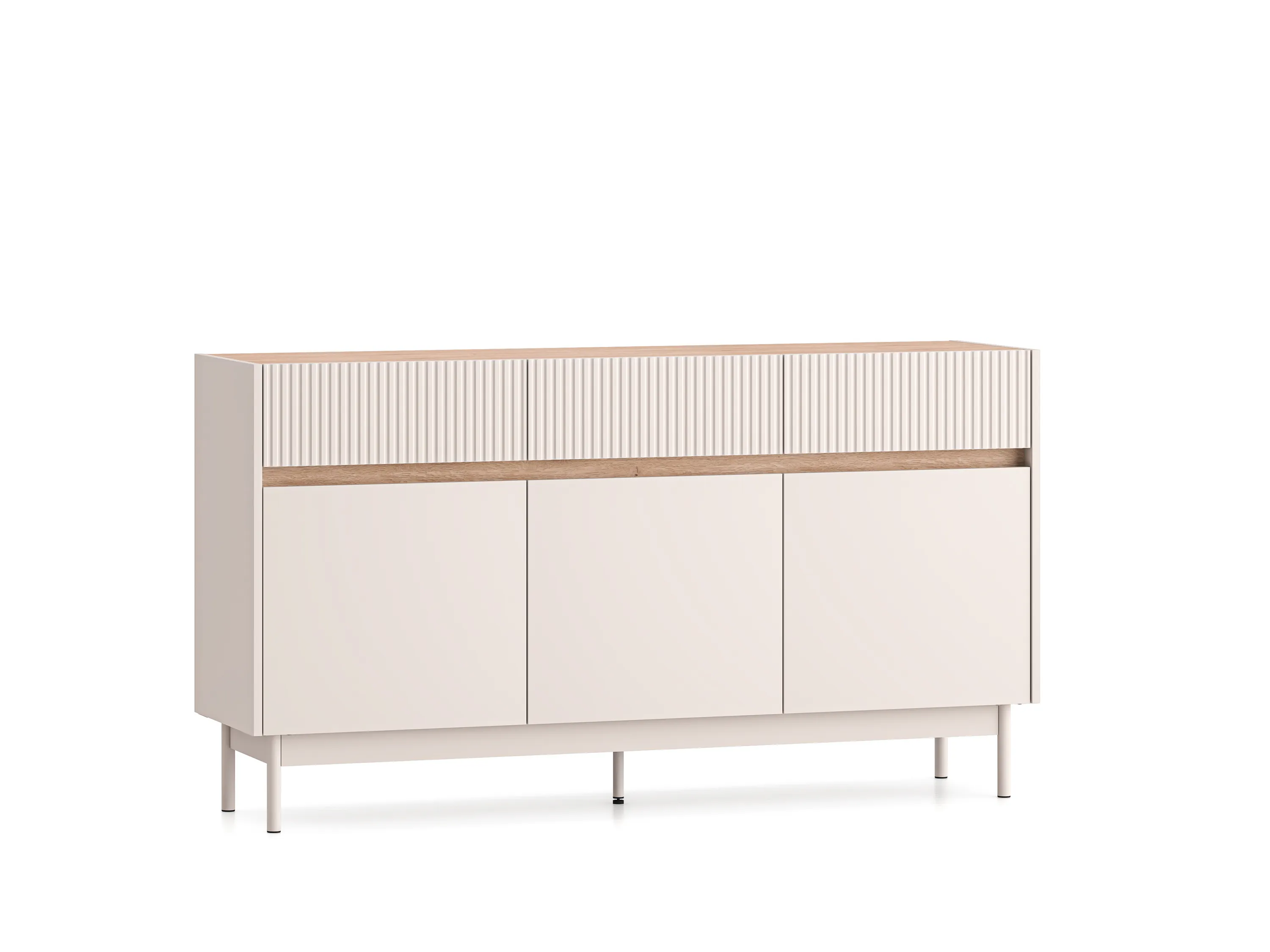 Komoda 3-drzwiowa z szufladami DUNEA 154x85 ryflowana kaszmir - dąb cremona Komoda 3-drzwiowa z szufladami DUNEA 154x85 ryflowana kaszmir - dąb cremona