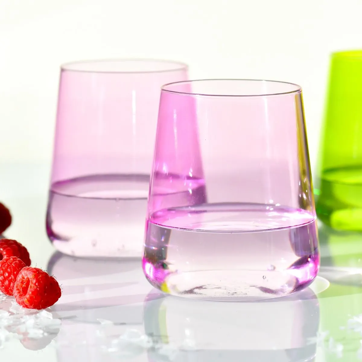 image glass, drinking glass, pink glass, colored glass, raspberries