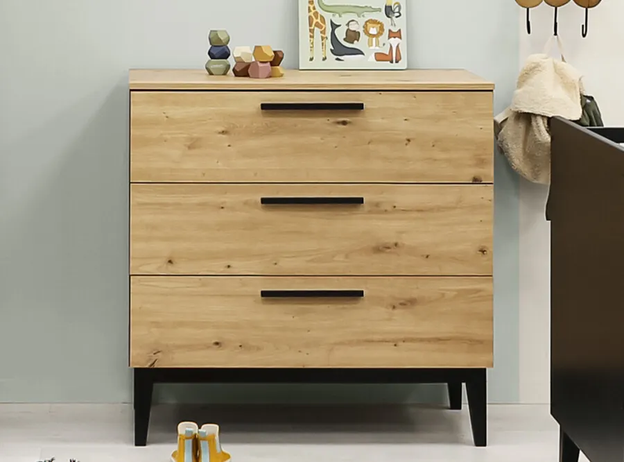 Komoda z szufladami XENA 90x90x50 efekt dębu/czarna - BAN_XEN-2