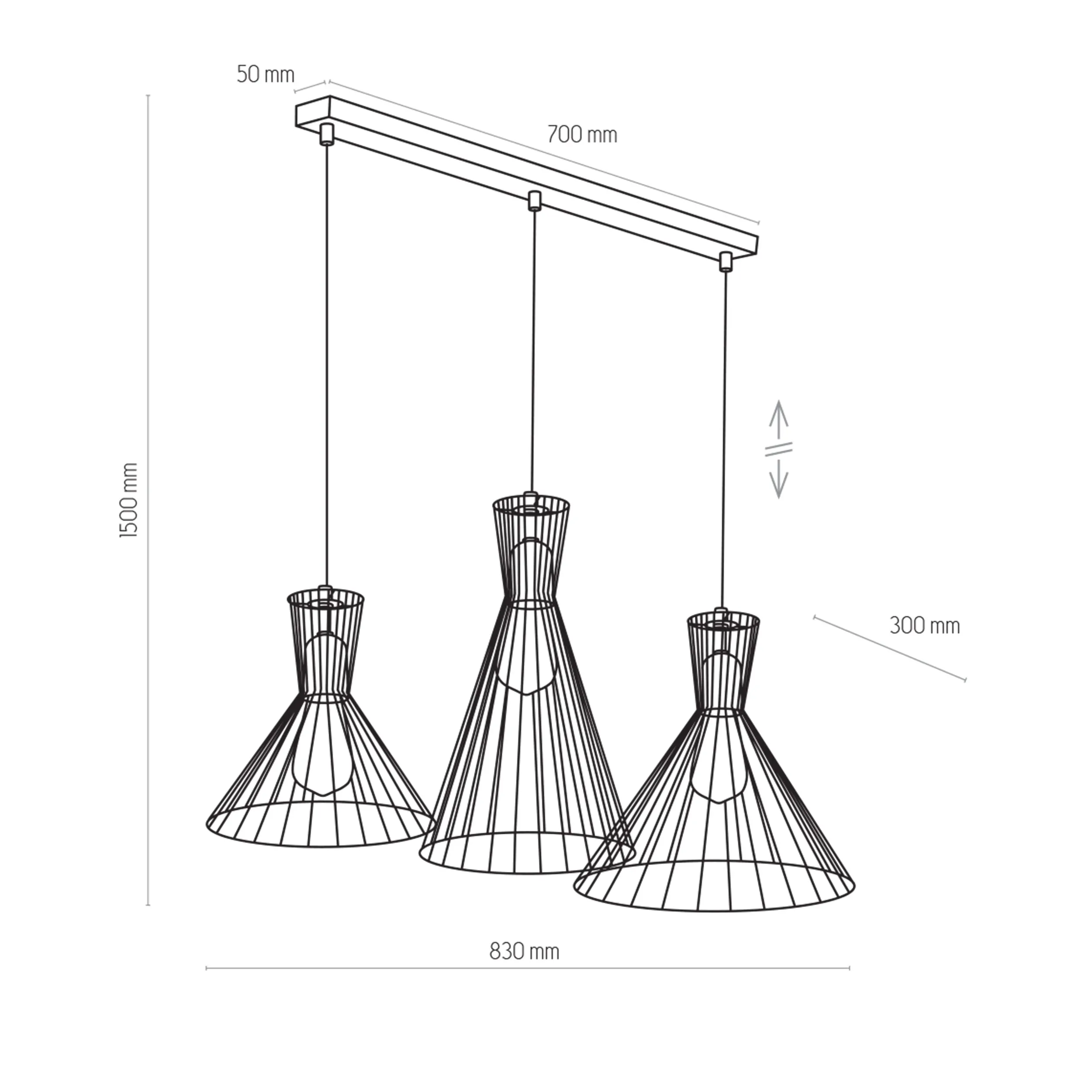 Lampa wisząca SAHARA czarna ze złotymi kloszami o różnych rozmiarach i kształtach na metalowej listwie 150x83x30cm - TK_3352