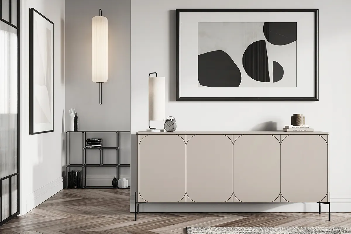 Komoda SONATIA 200 z 2 szufladami - kremowy - czarny mat - B_148988