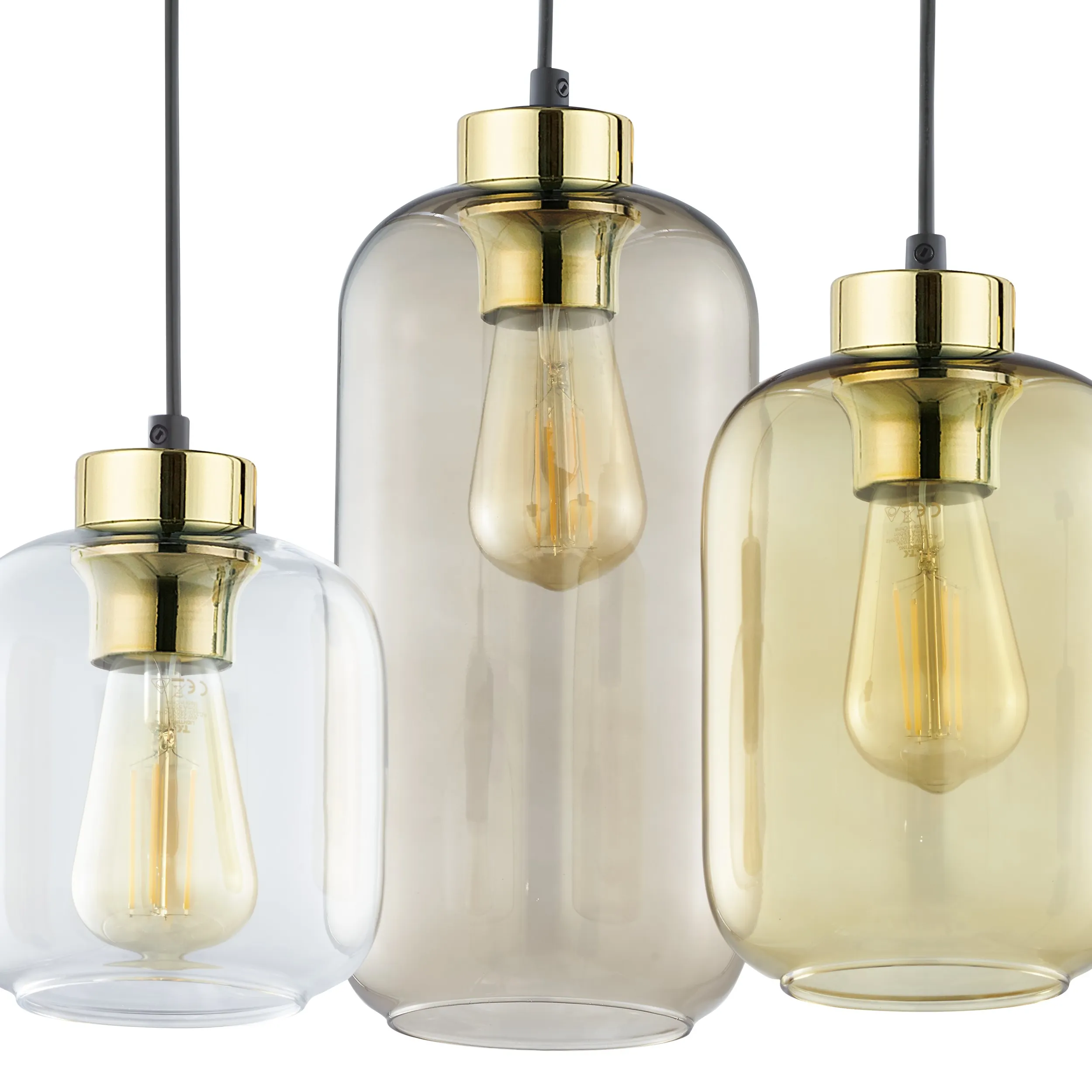 Lampa wisząca MARCO czarna ze złotymi elementami różnokolorowe transparentny bursztynowy brązowy klosze w różnych rozmiarach 100x37cm - TK_3175