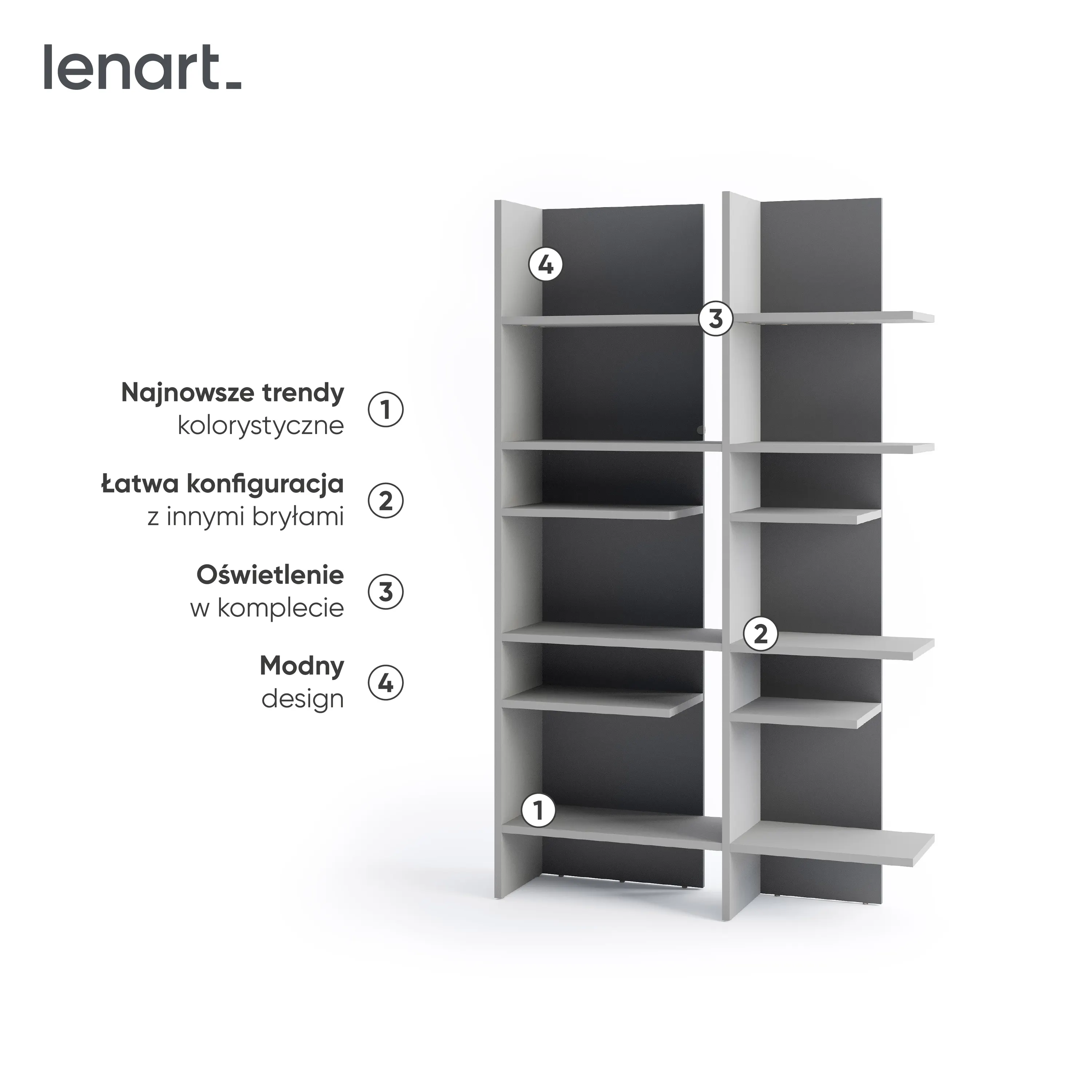 FITT FL-01L - regał lewy z oświetleniem - metalic ciemny/metalic jasny - FL1LMCJ