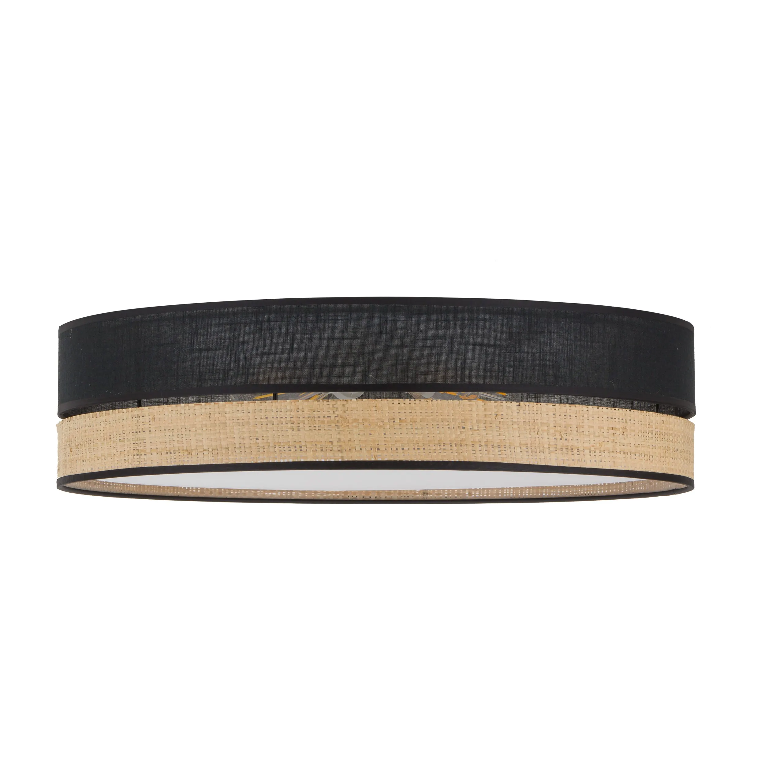 Lampa sufitowa PAGLIA czarna z elementem z tkaniny plecionki i białym kloszem okrągła 45x15cm - TK_4763