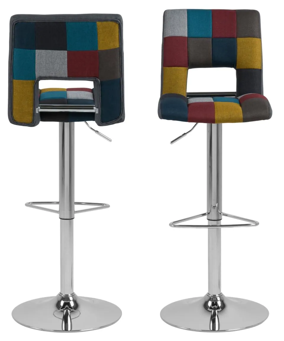 taborety barowe, stołki kuchenne, tkanina kolorowa, podstawa chromowana, stelaż metalowy