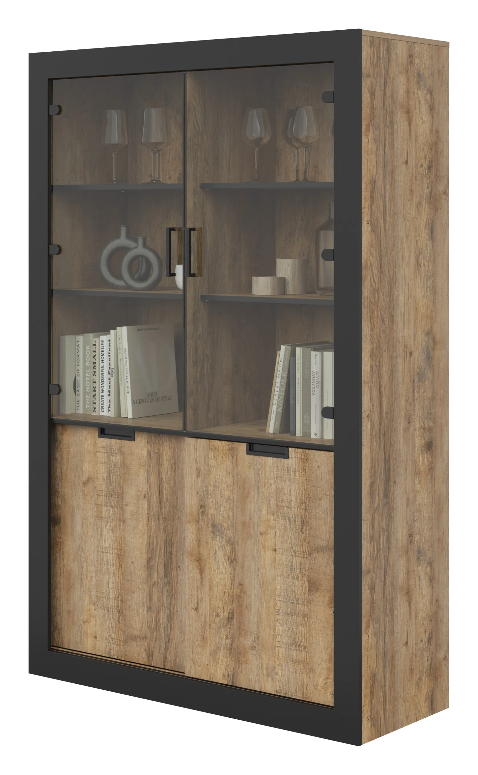 Witryna wysoka 4-drzwiowa TUDOR - dąb samdal, czarny - 24WSNZ12