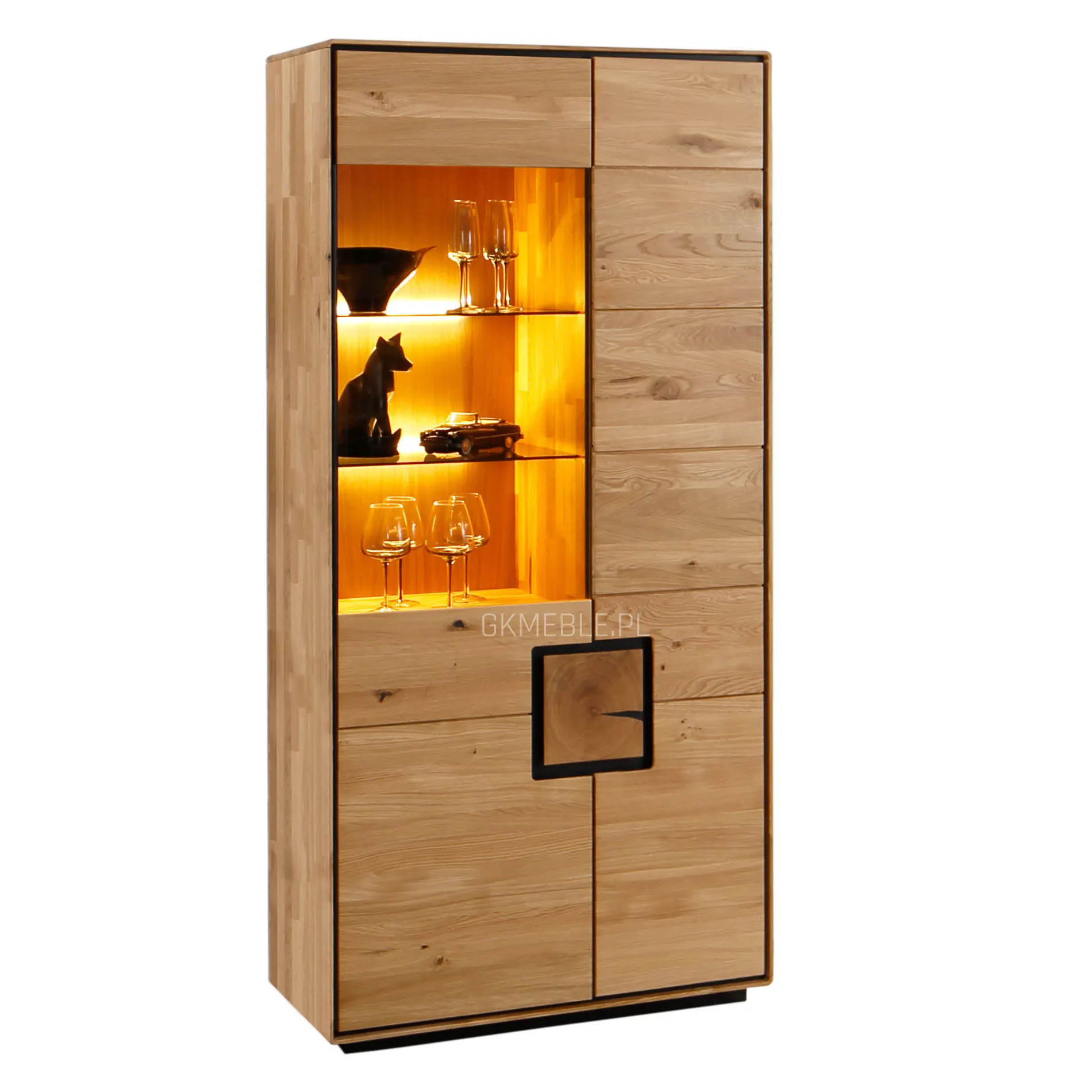 Witryna dębowa szklana MELLOW 2-drzwiowa 100x203 lewa