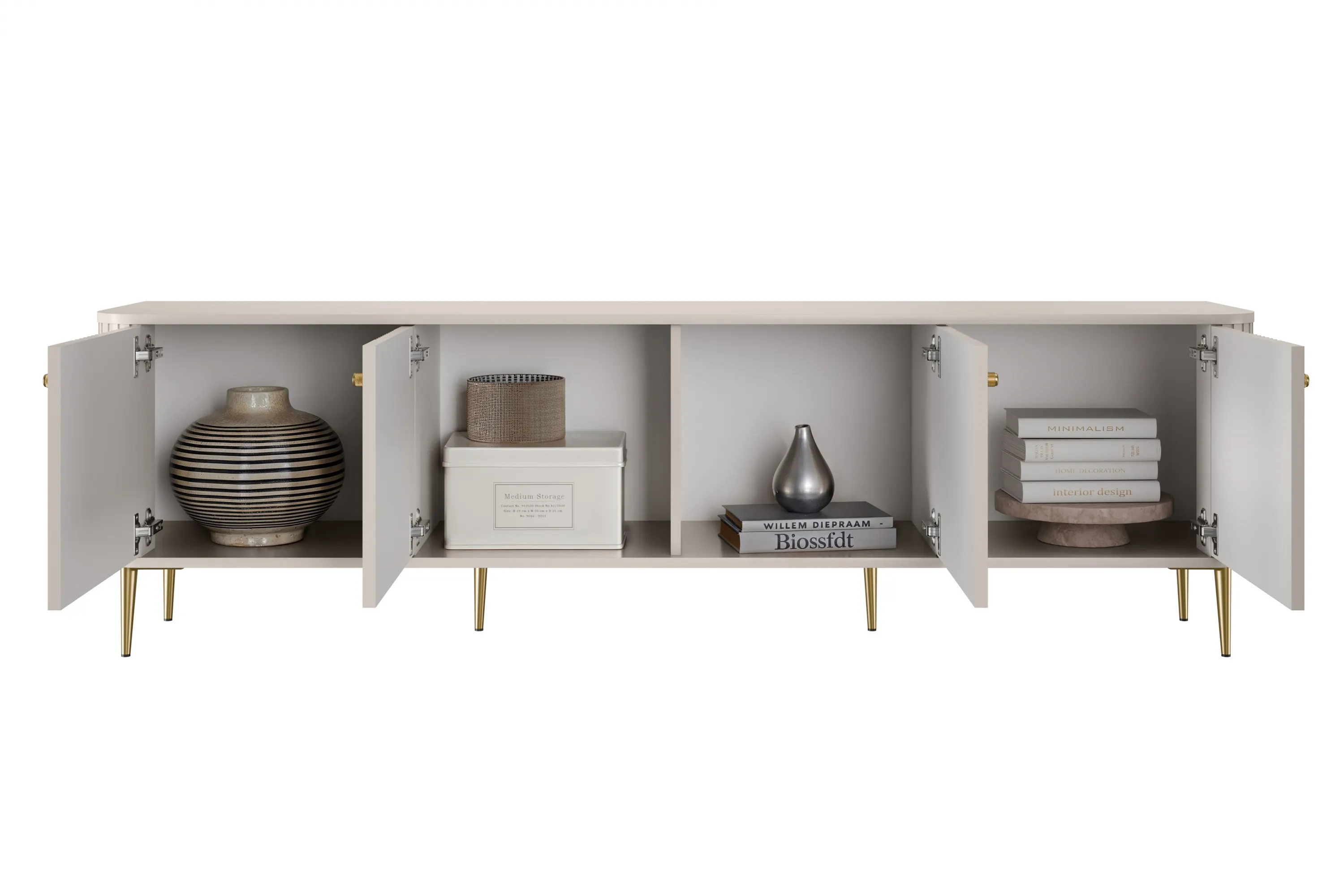 Szafka RTV wisząca 4-drzwiowa VESPER RTV 187 ryflowany front cashmere złote uchwyty - B_163731