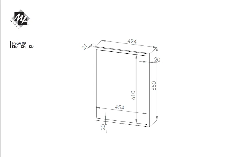 Lustro w ramie 50x65cm HYGA 09 sosna śnieżna 50x65 - 1HYGA09-001
